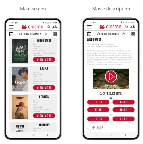 Ticketing app for the local cinema.