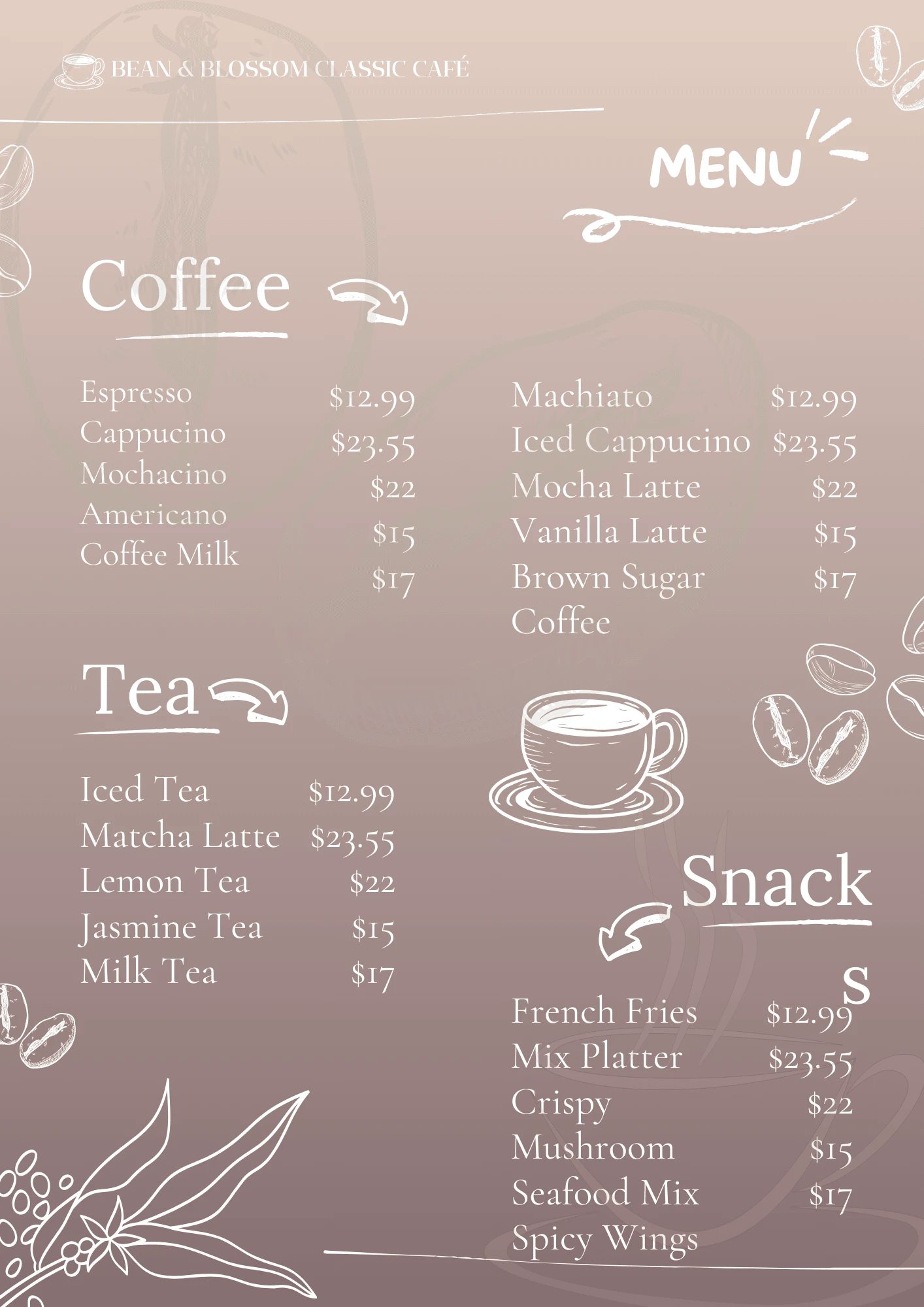 the café menu 