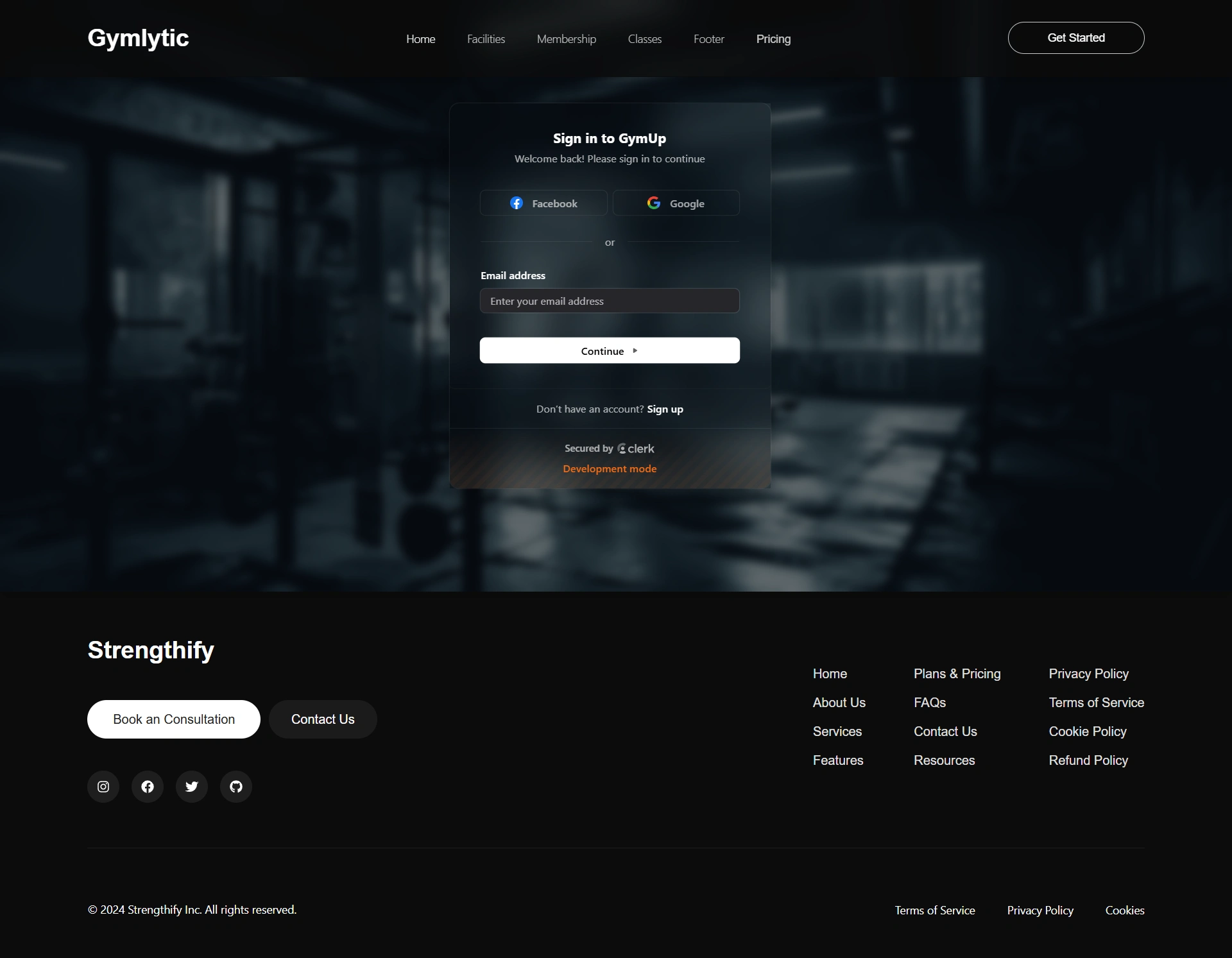 Login page