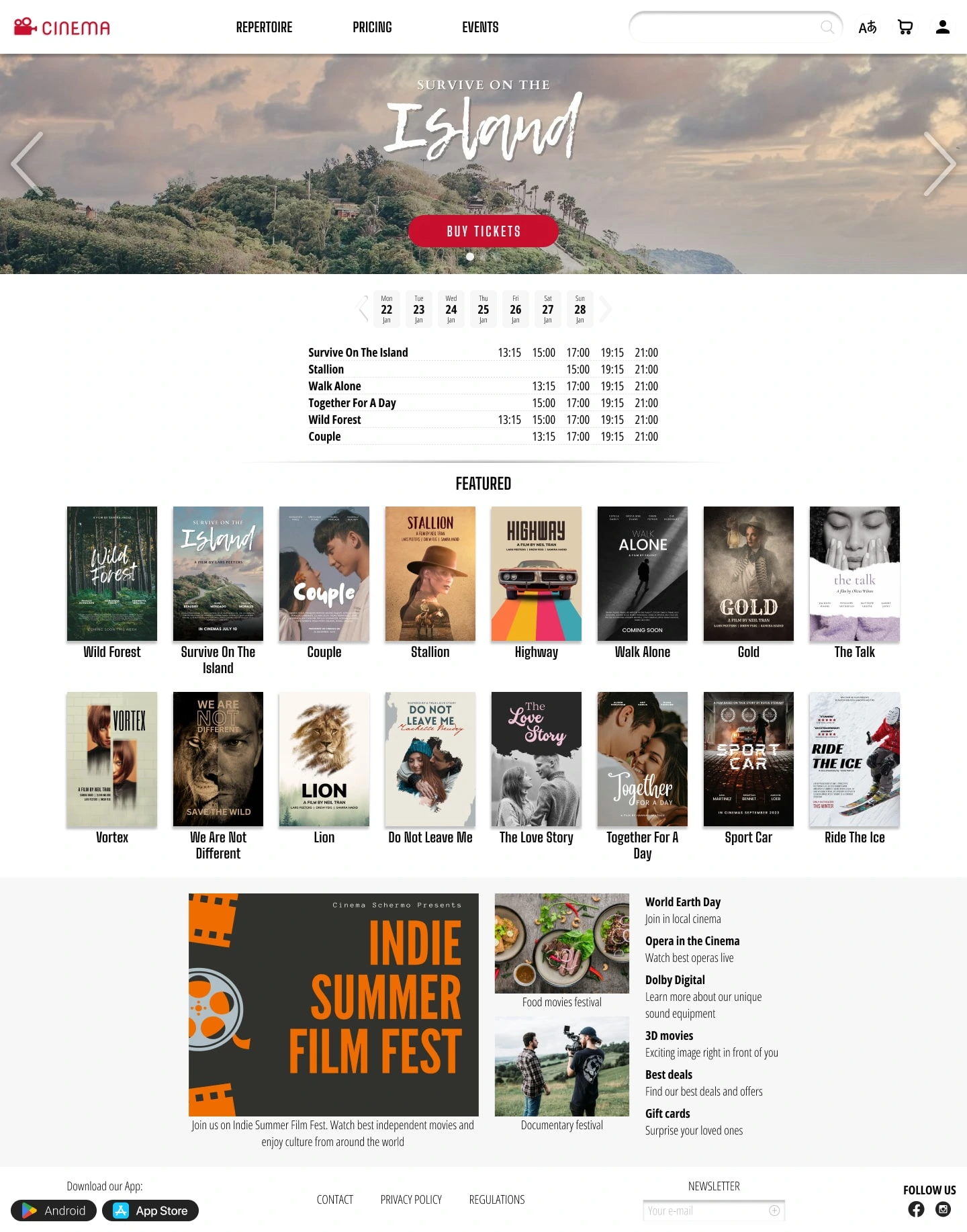 Cinema website with ticketing web app.