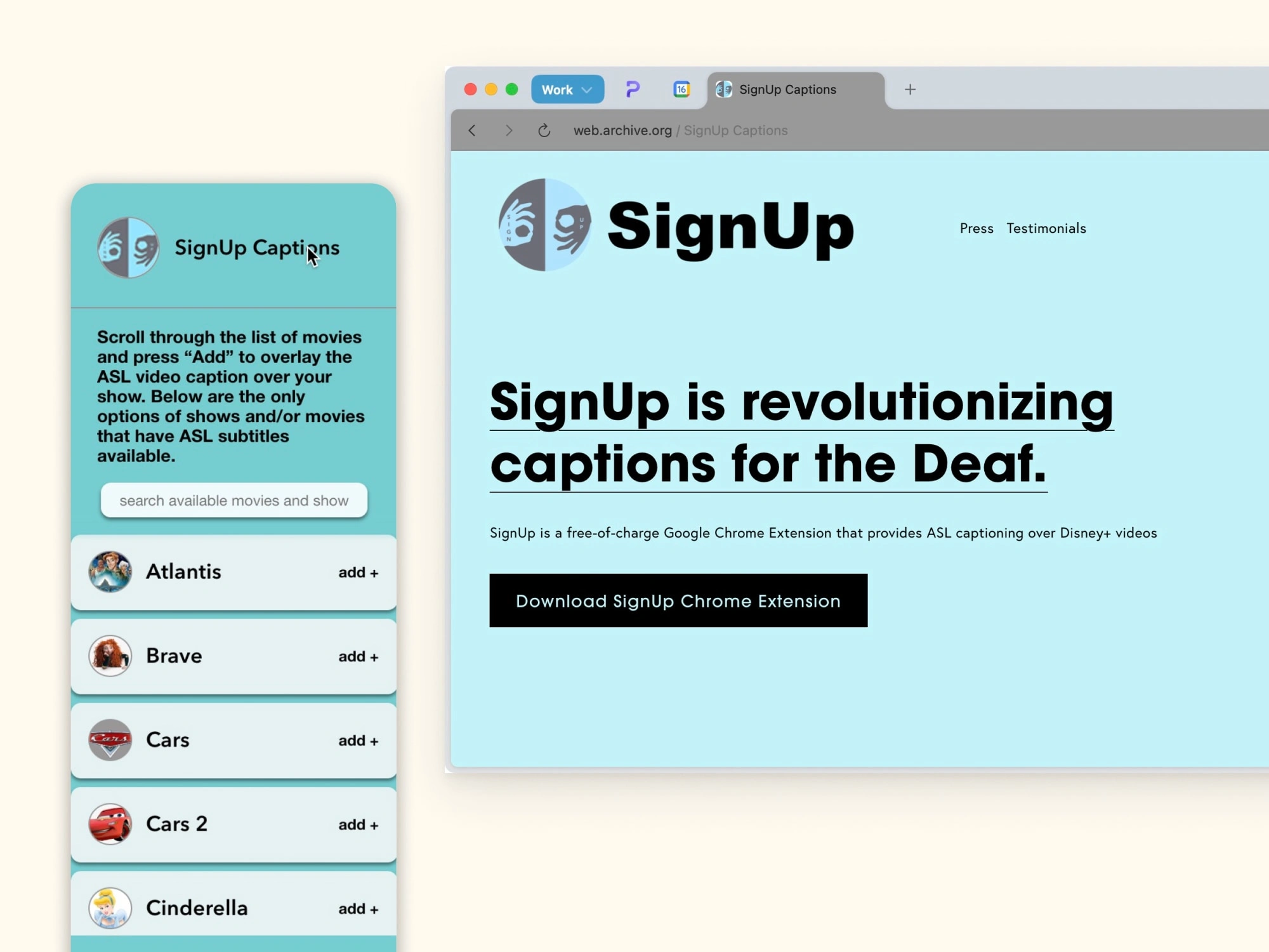 The original versions of the SignUp website and Chrome extension
