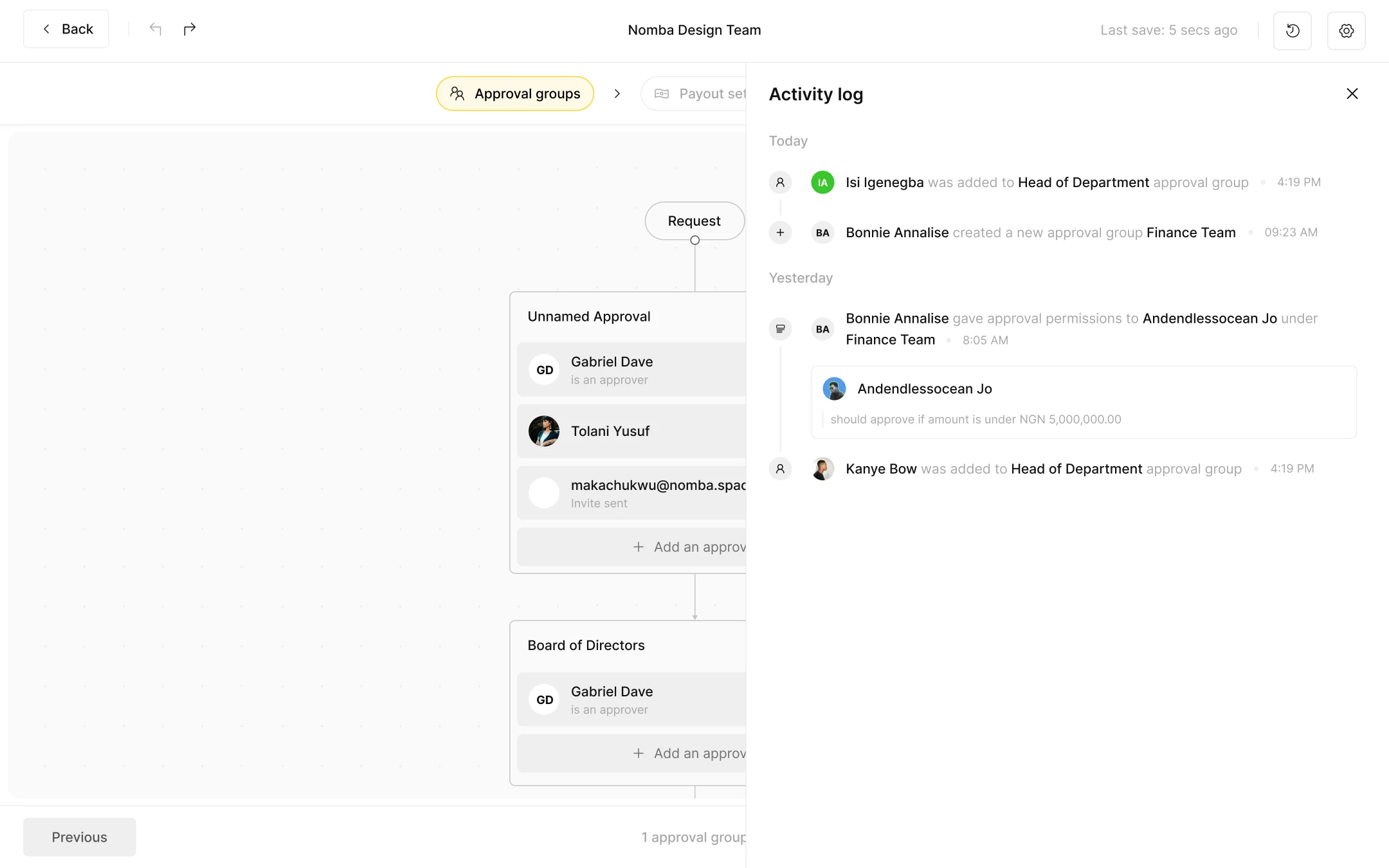 Activity log - workflow
