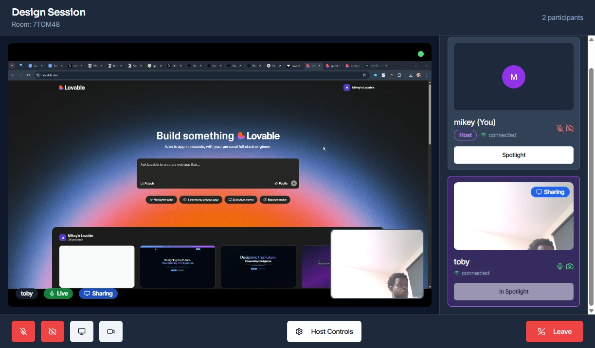 Host's Screen (Host is Spotlighting the Participant)