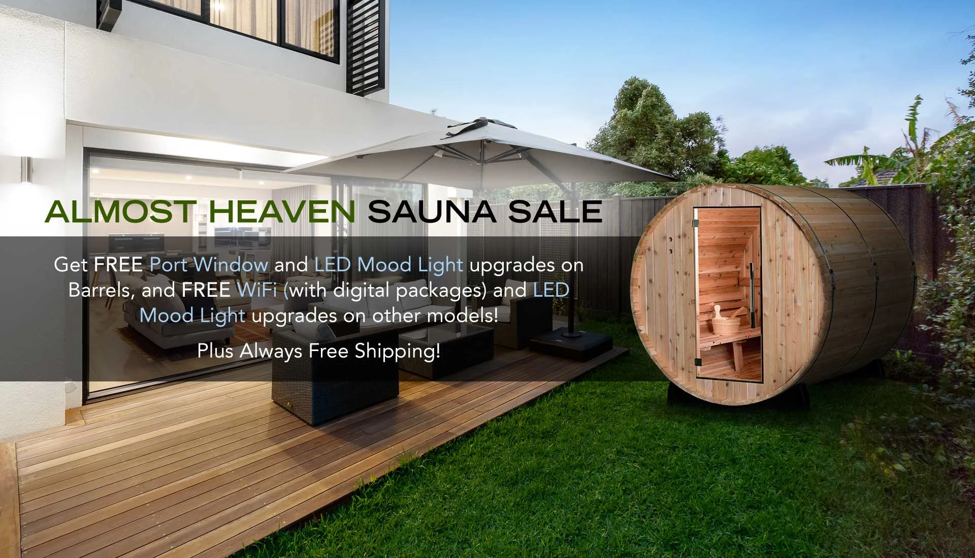 Hero Image - Layout was done in Photoshop. Sauna was added to image with lighting adjustments for realism.
