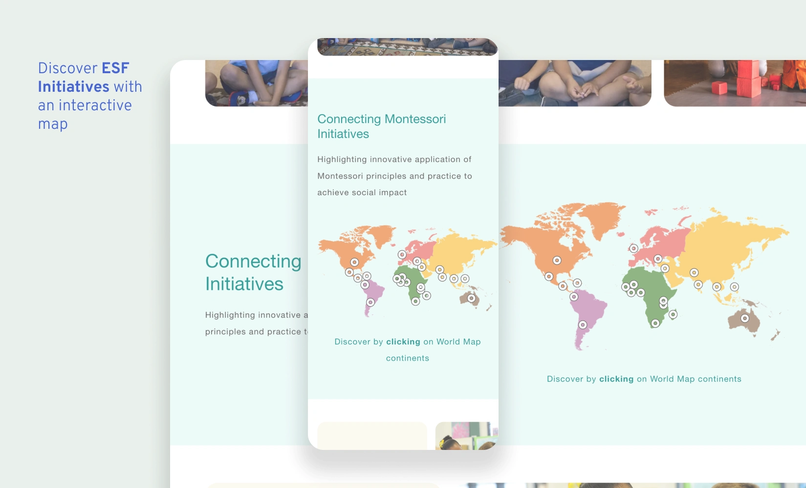 Interactive world map, allowing users to explore and connect with Montessori initiatives across the globe