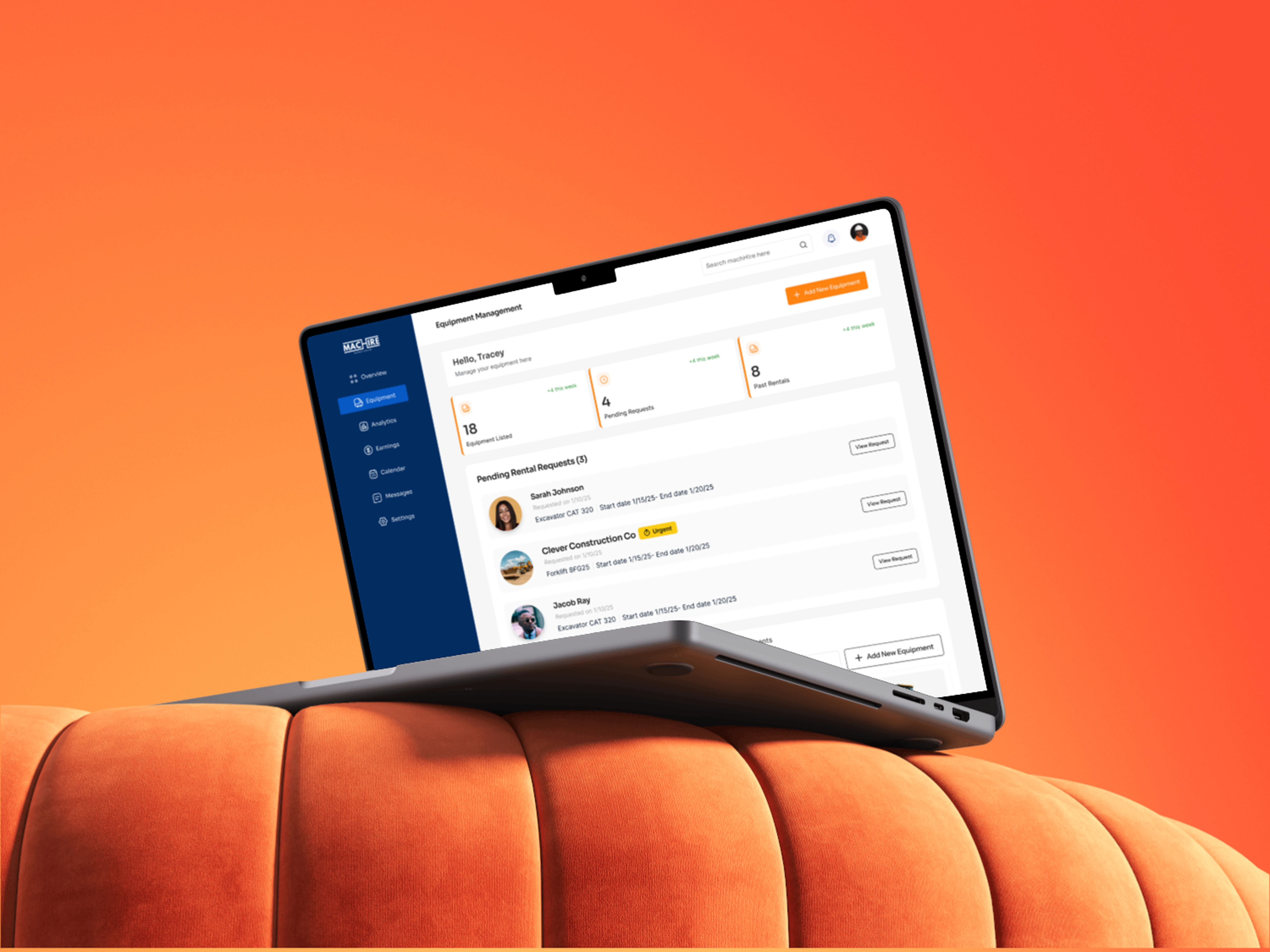 Equipment management menu of owner dashboard