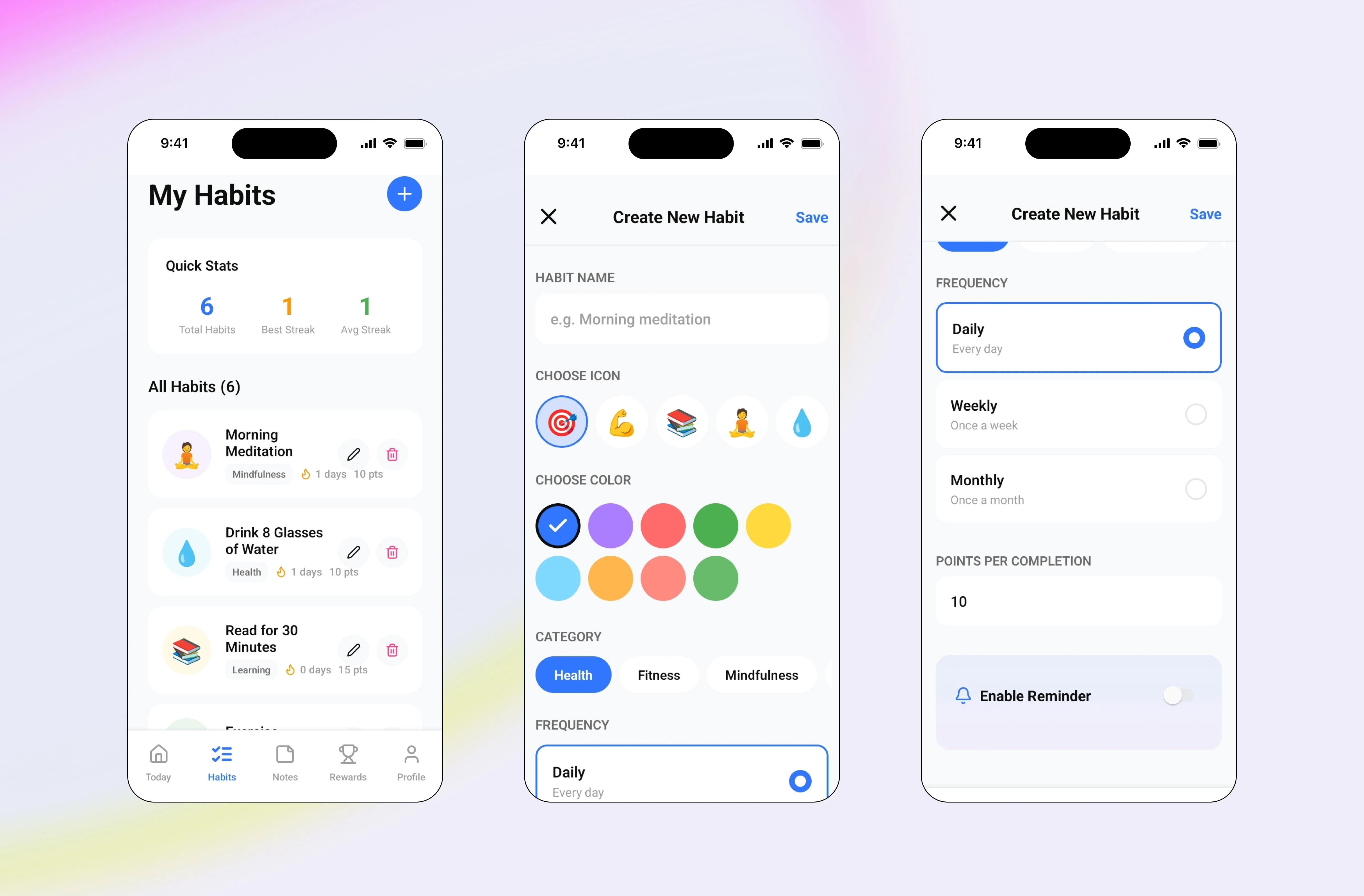 Overview of Habits Creation Screen