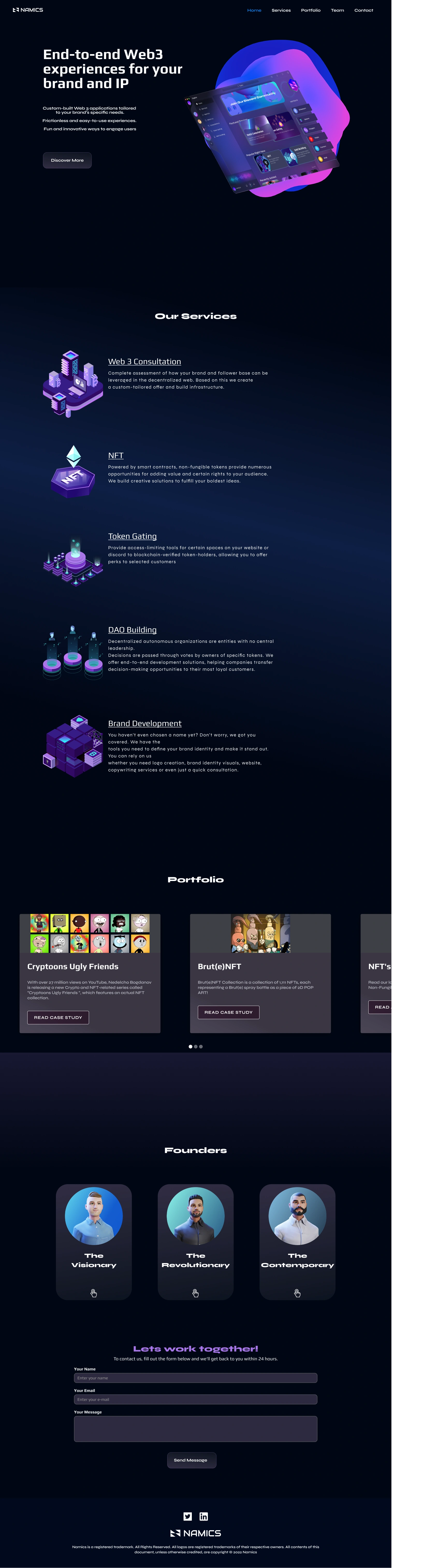 Namics.io Landing page