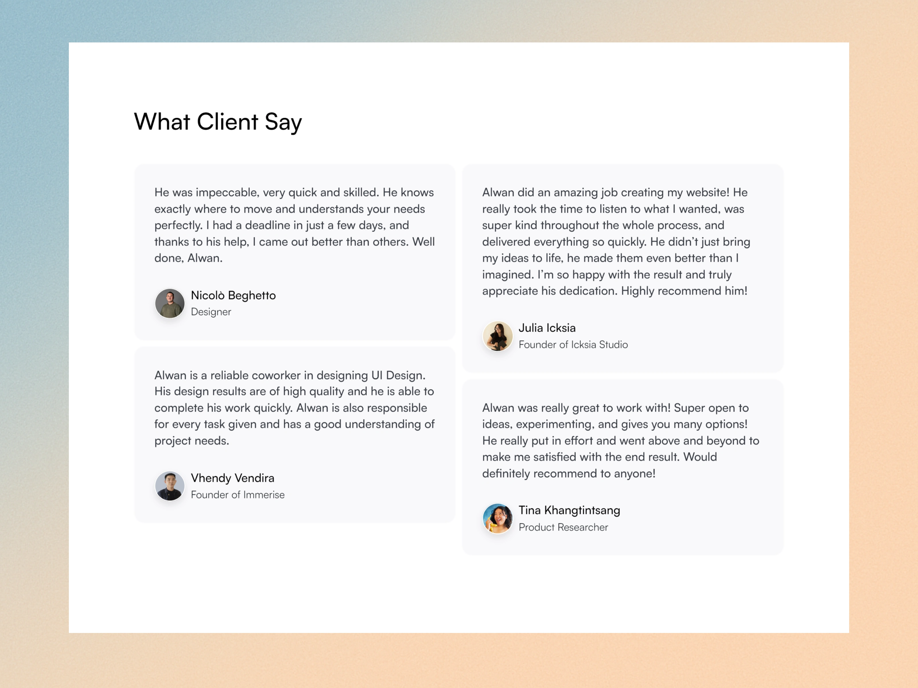 testimonials section