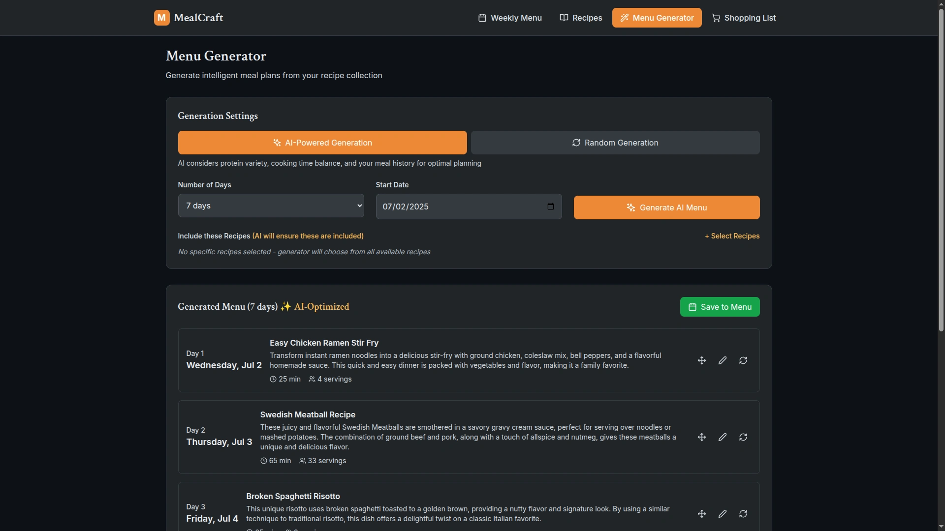 Menu Generation Flow