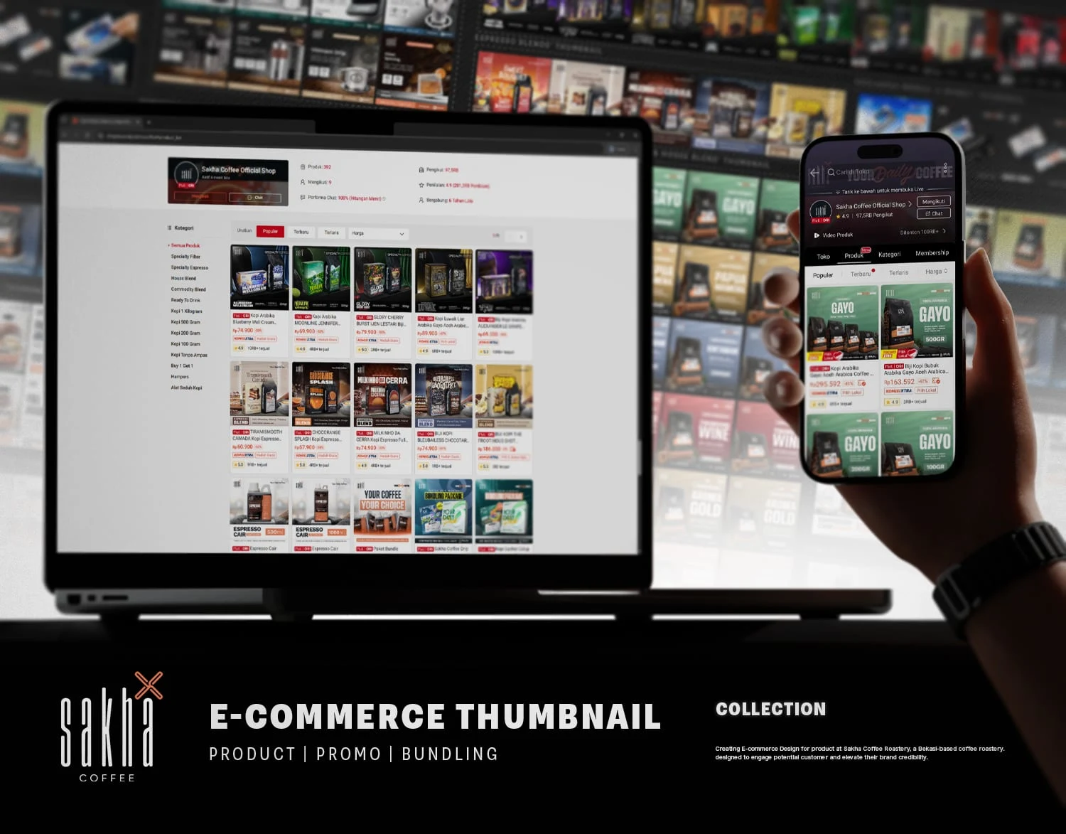 Strategy and design by Zidanefth. E-Commerce visual systems for Sakha Coffee Roastery.