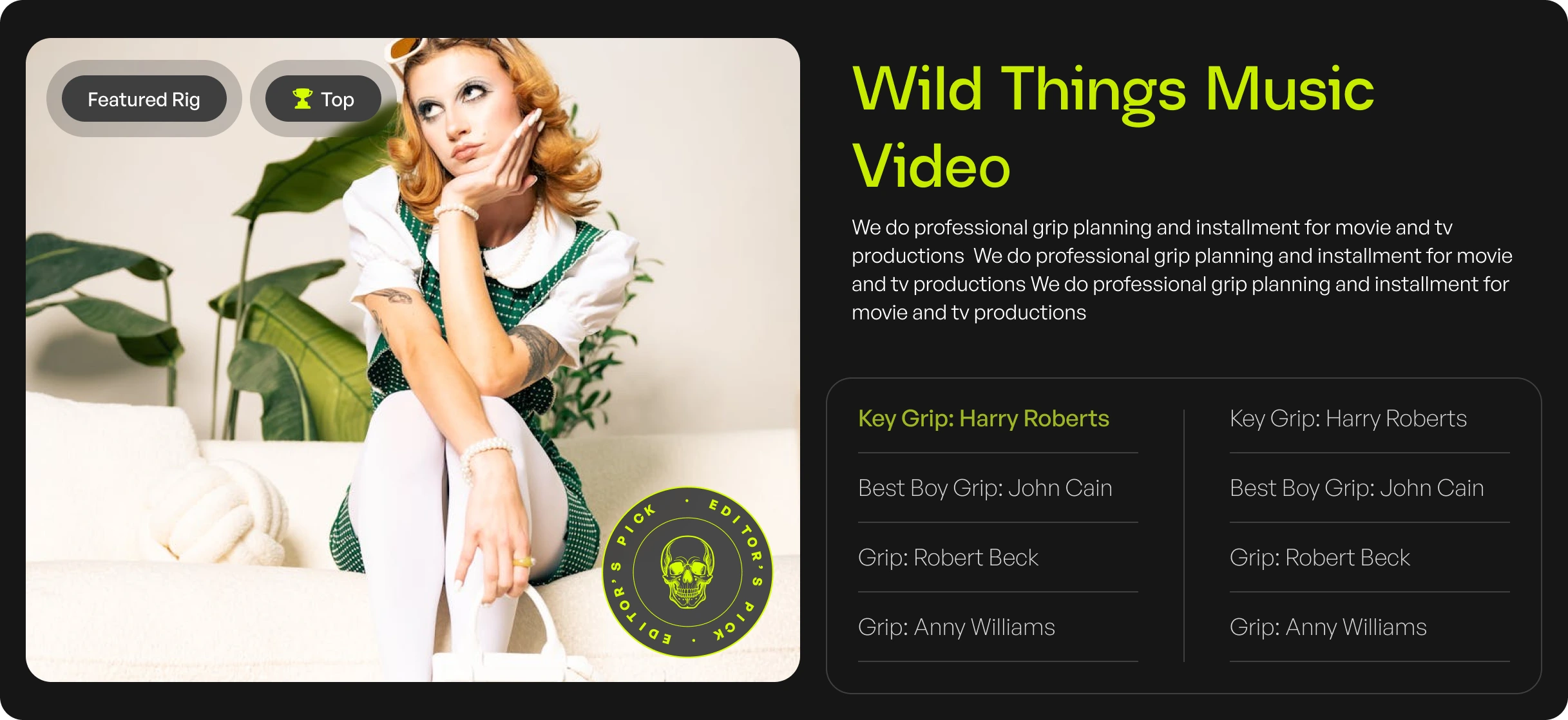 Featued project - custom badges and tags can be set in the CMS for each post/ case study