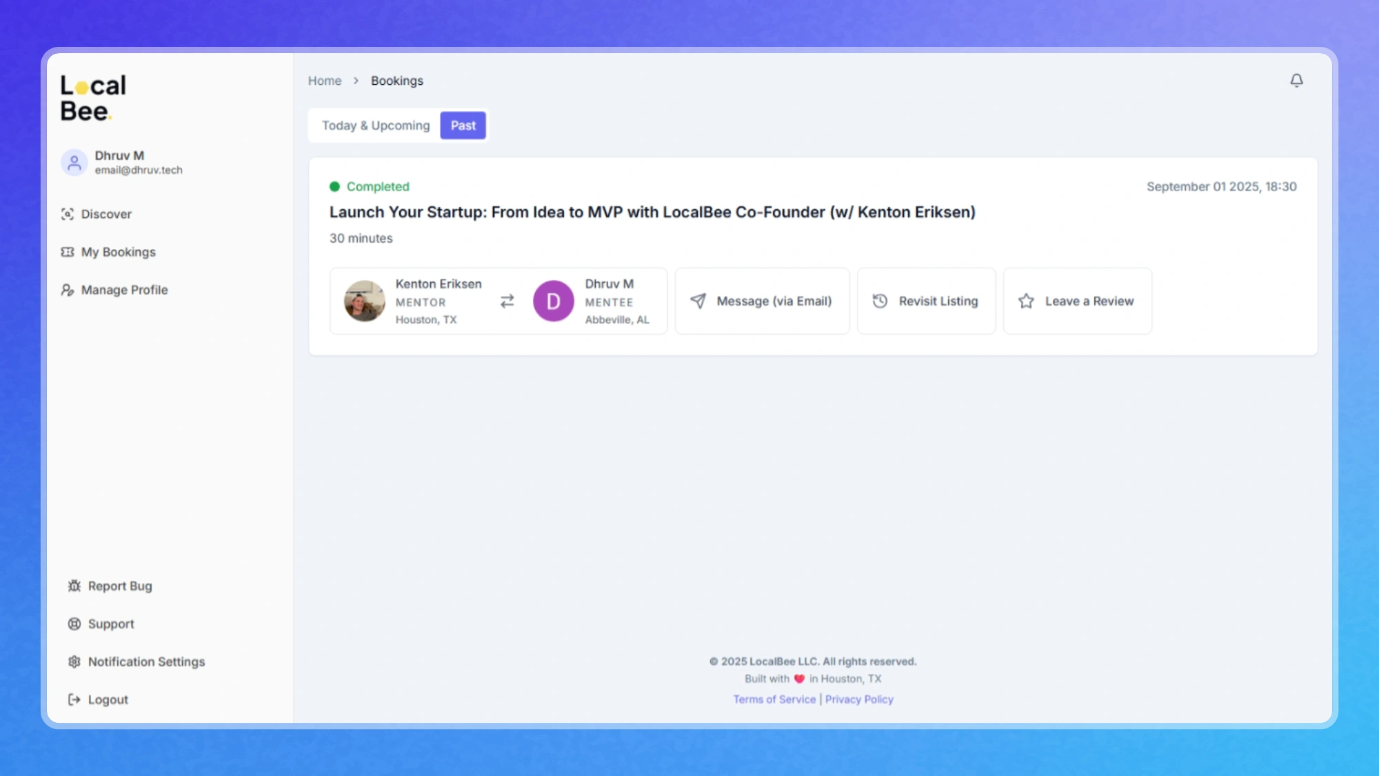 Bookings Page - Mentee View