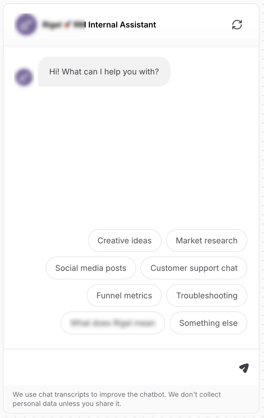 The opening screen of the chatbot