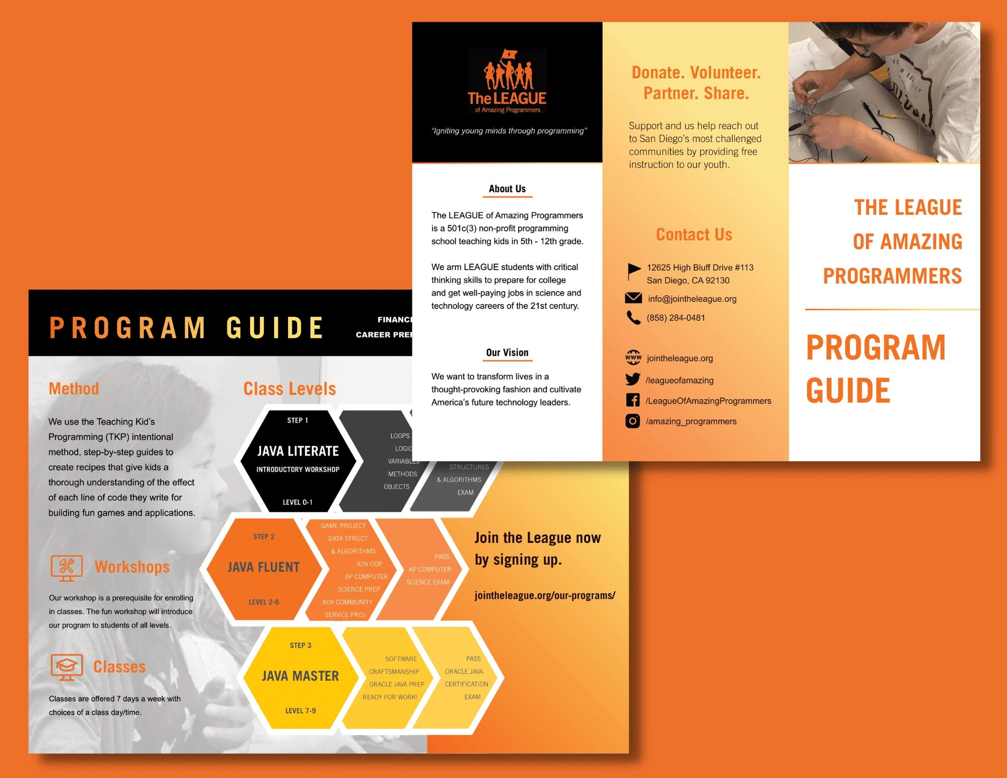 The 2019 program guide was created by Kimberly Ngo in Adobe InDesign, following The League of Amazing Programmer's style guidelines.