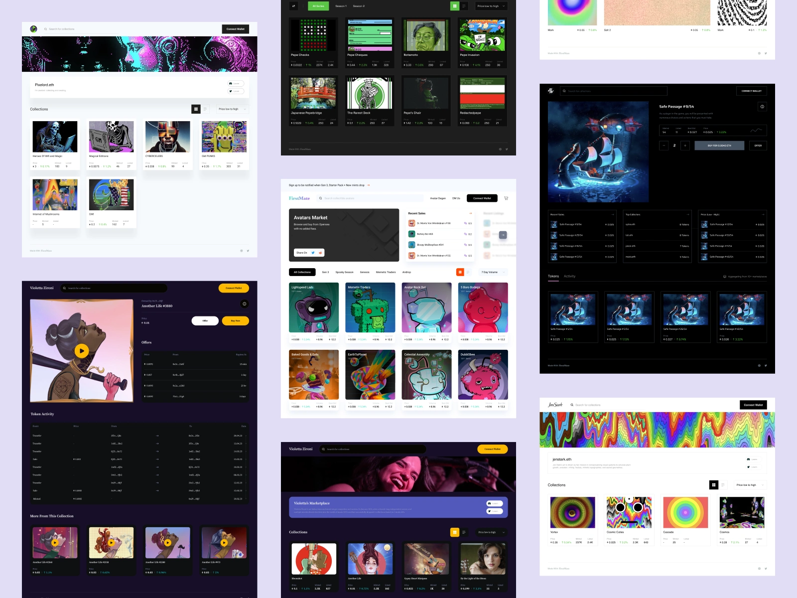 Examples of storefronts built using the web builder