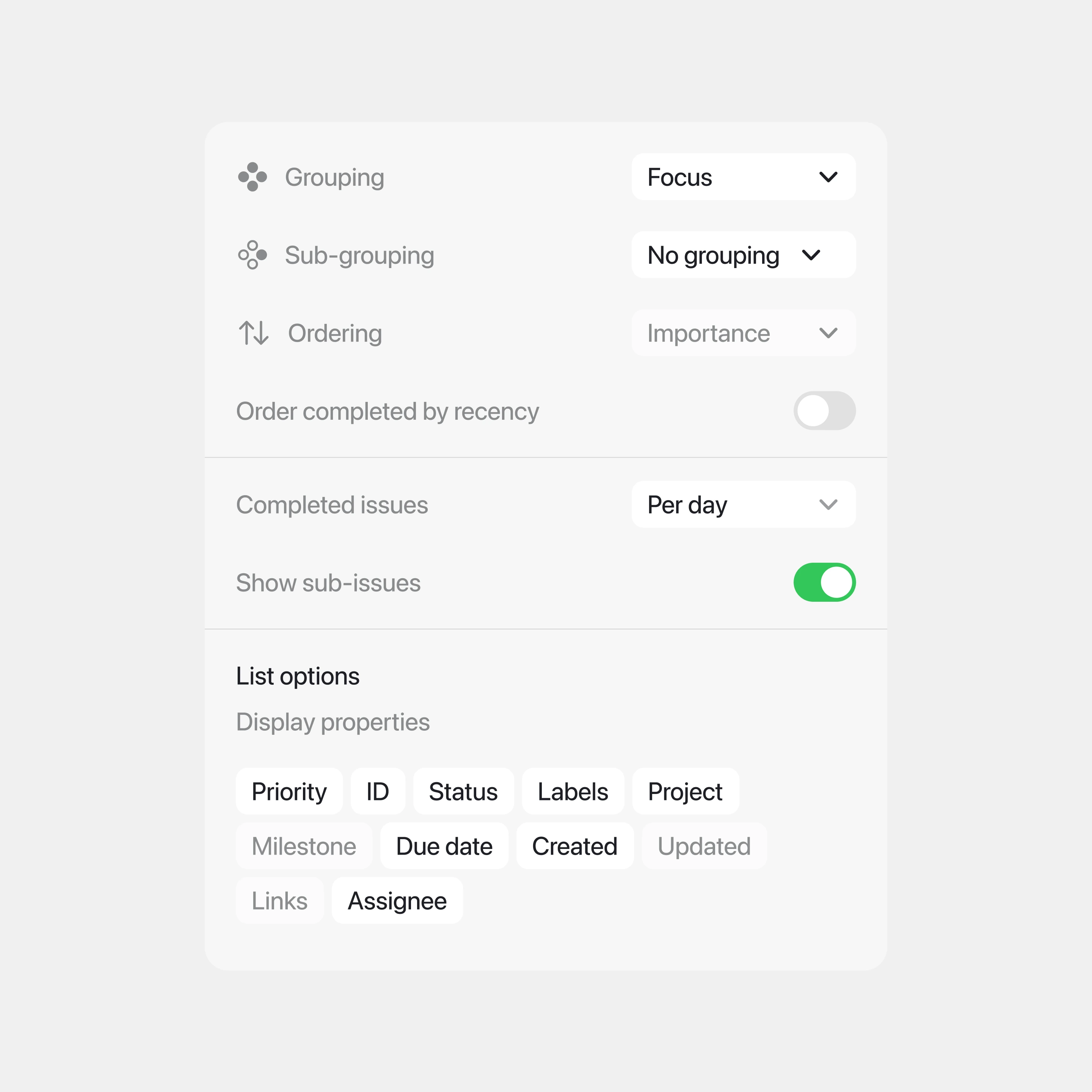 Display Settings Inspired by Linear