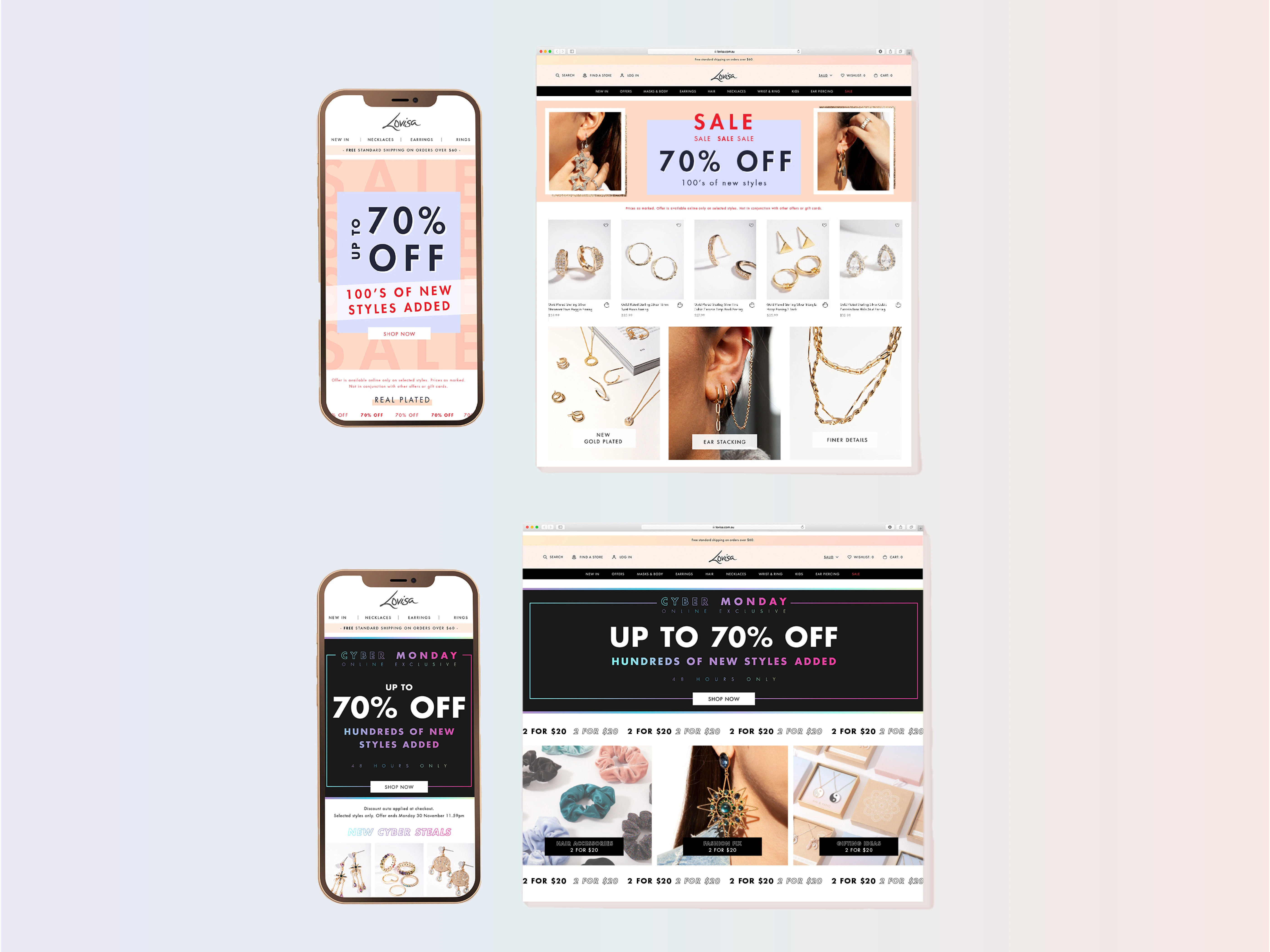 Homepage Concepts for a variety of retail promotions. Built in Shopify.