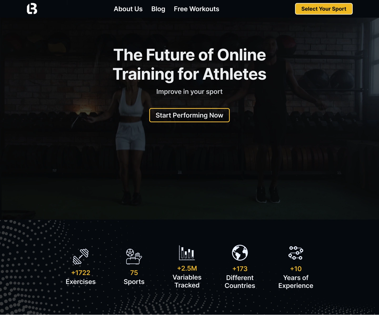 Screenshot: Dynamic hero section featuring business metrics and a background video that plays when the user loads the website.