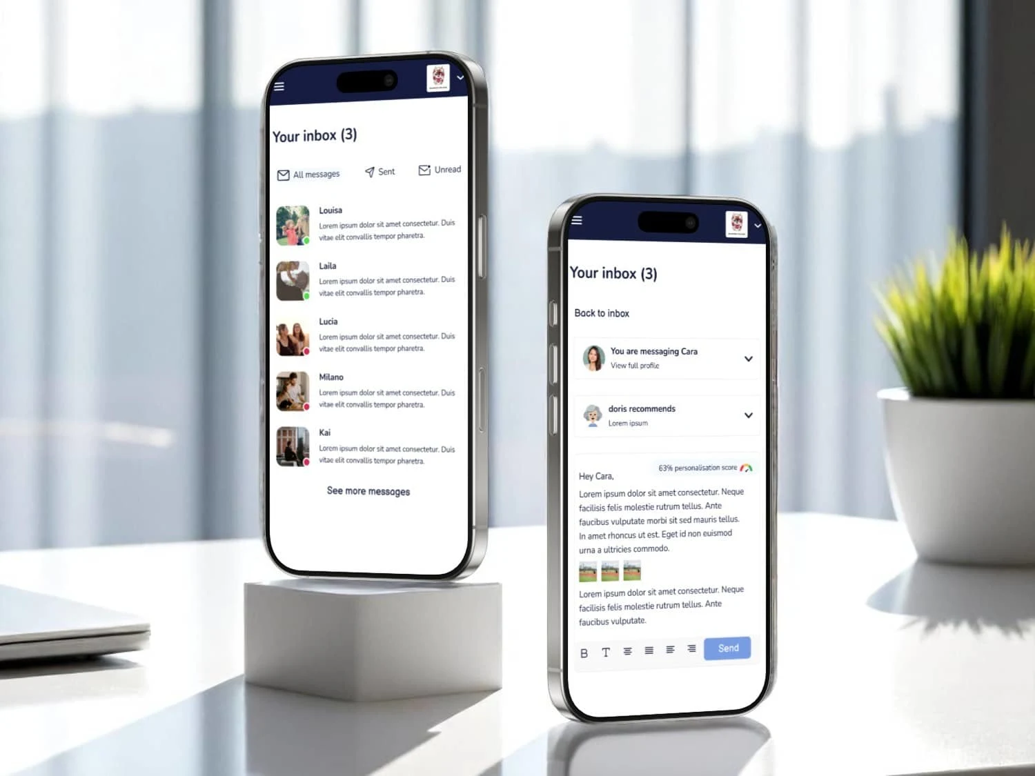 School Inbox – Mobile View
A streamlined messaging interface that allows schools to manage and respond to parent enquiries efficiently, with helpful context and AI-powered recommendations for more personalised communication.