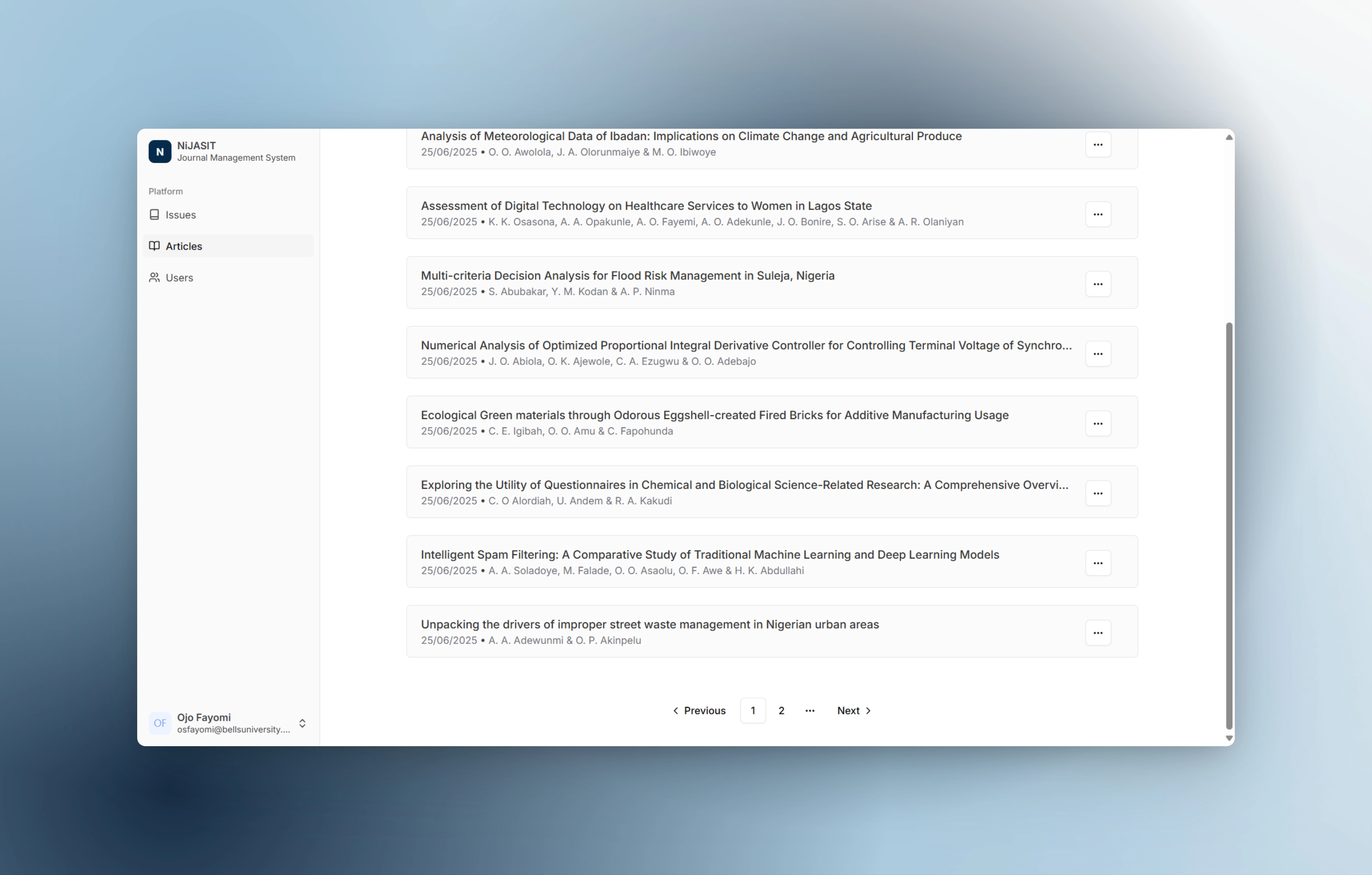 Pagination component for navigating between past and current issue-related articles