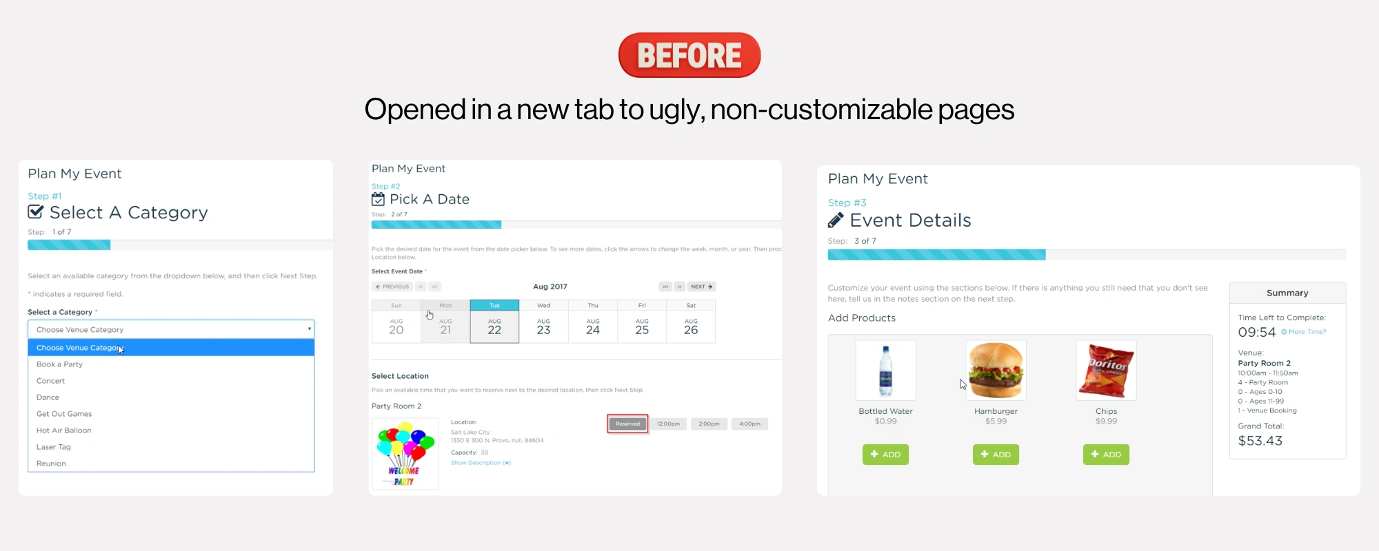 BEFORE booking experience redesign 