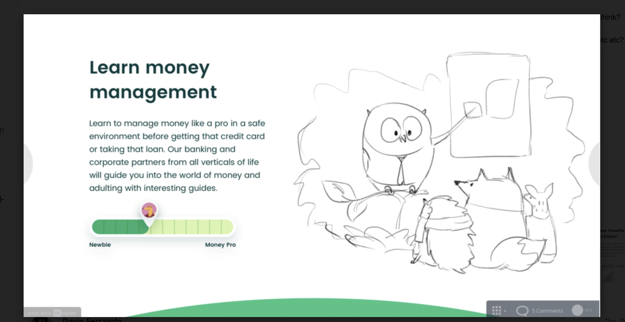 teacher owl explaining finance terminology to baby animal students