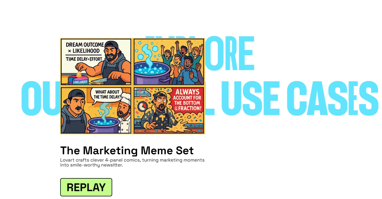 A screenshot of The Marketing Meme set on Lovart's website when they were launched. 