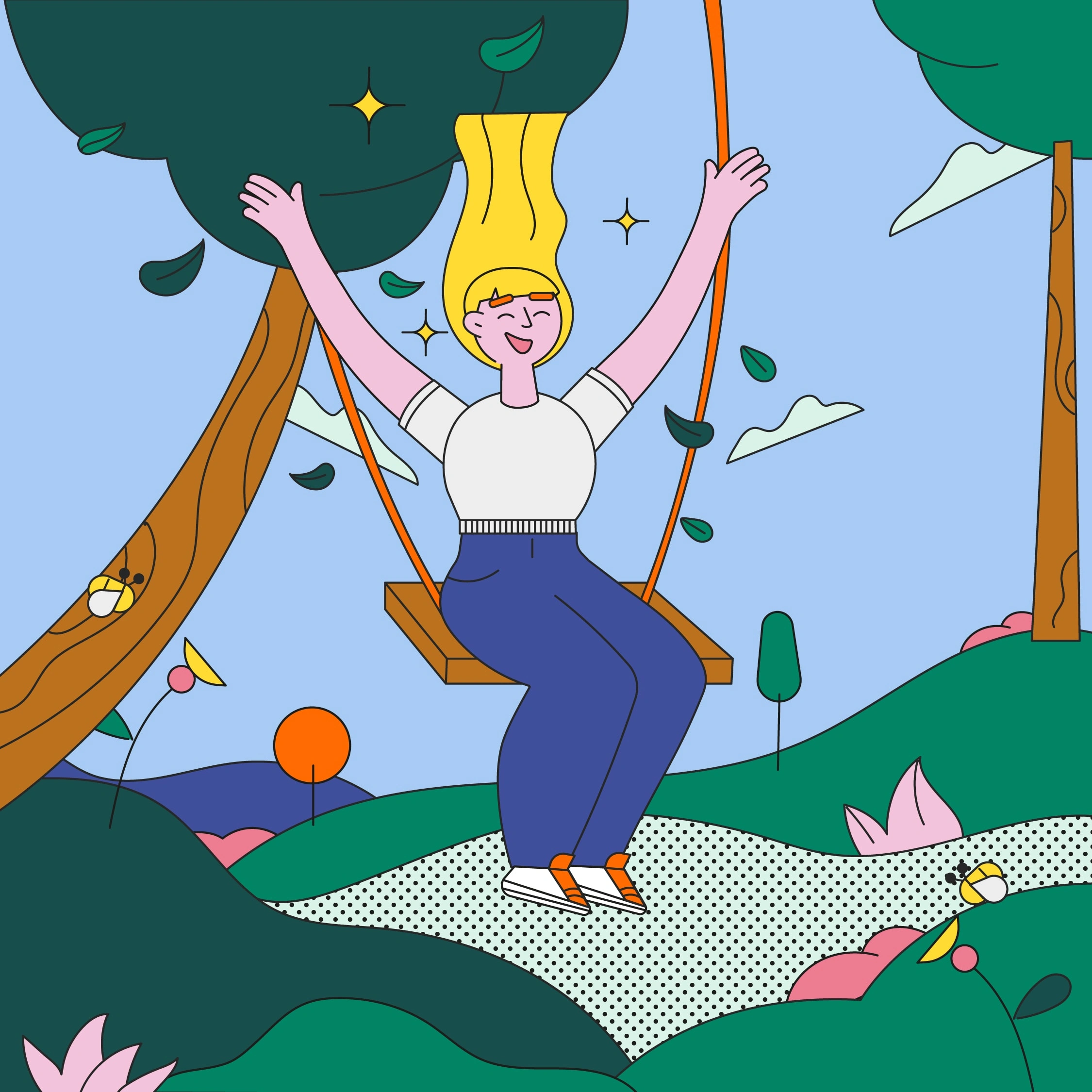 A girl relaxed in the fields.