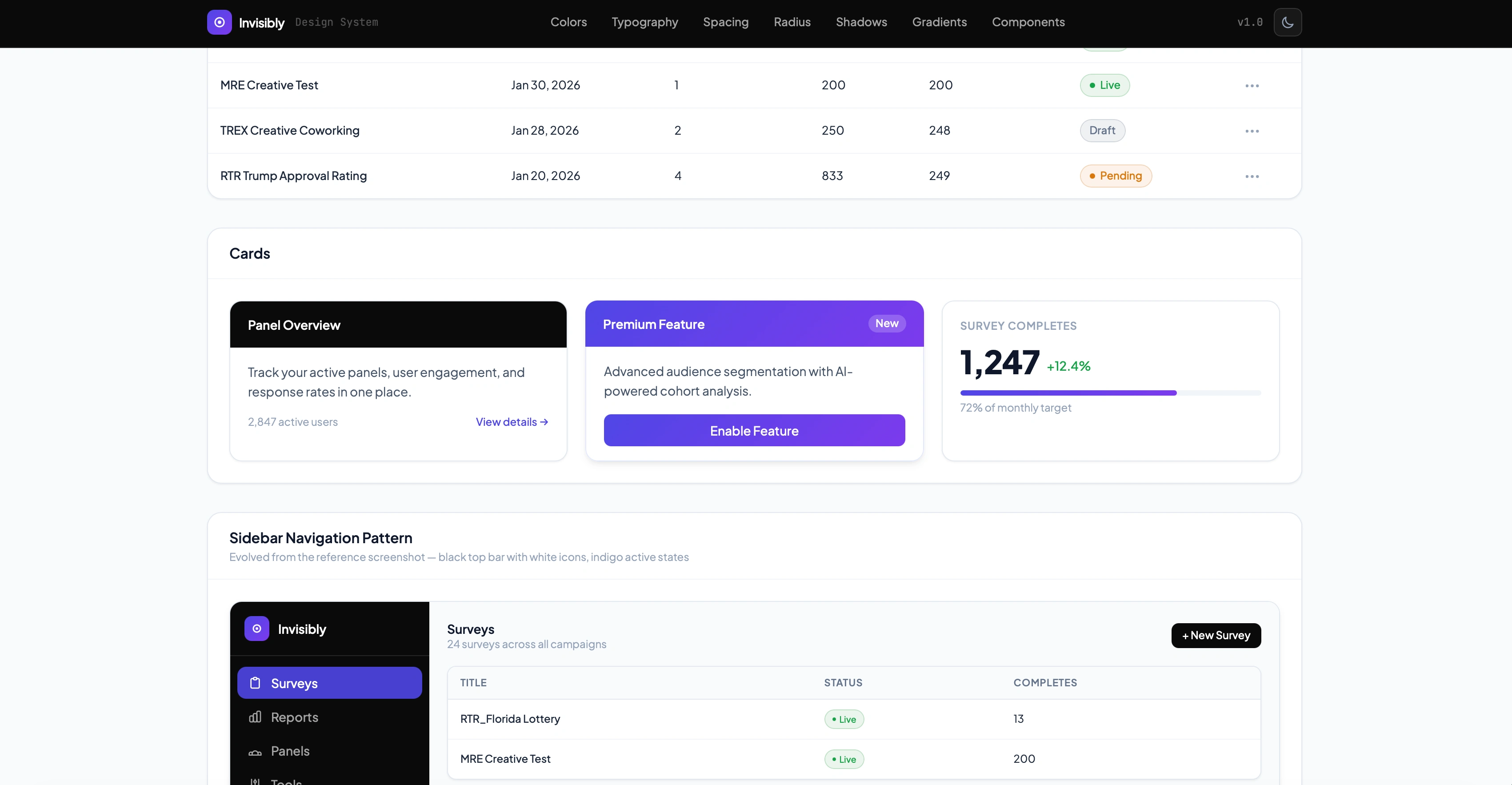 Design system reference — Button, Input, Card, Badge, Alert, StatCard