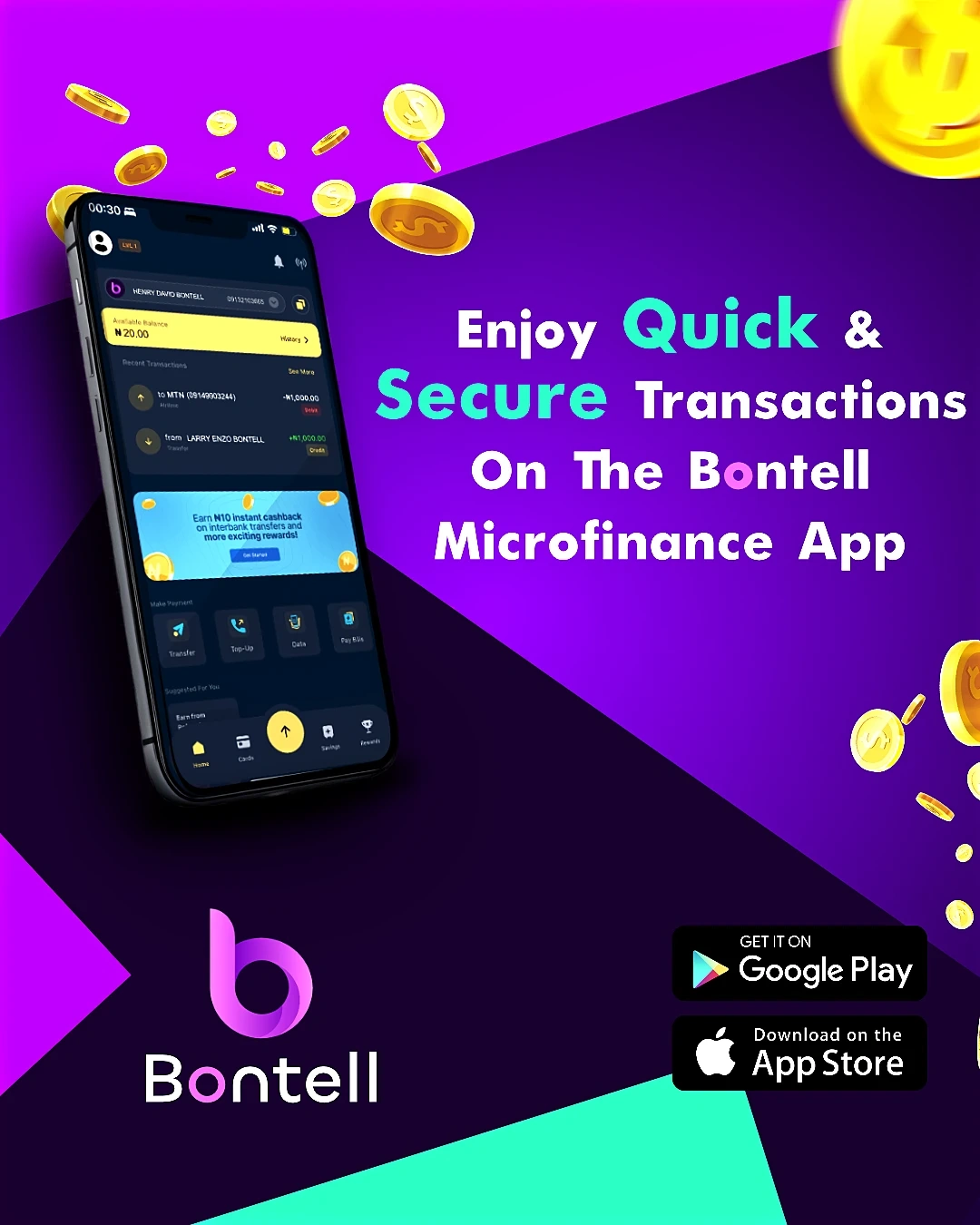 Social media designs curated for bontell, a fintech startup with a mission: to make microfinance banking accessible to all members of the society.
