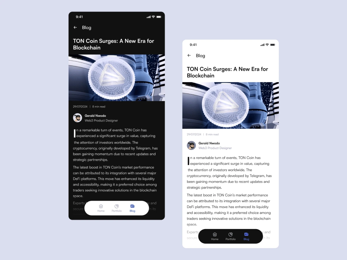 News page (Light and dark mode)