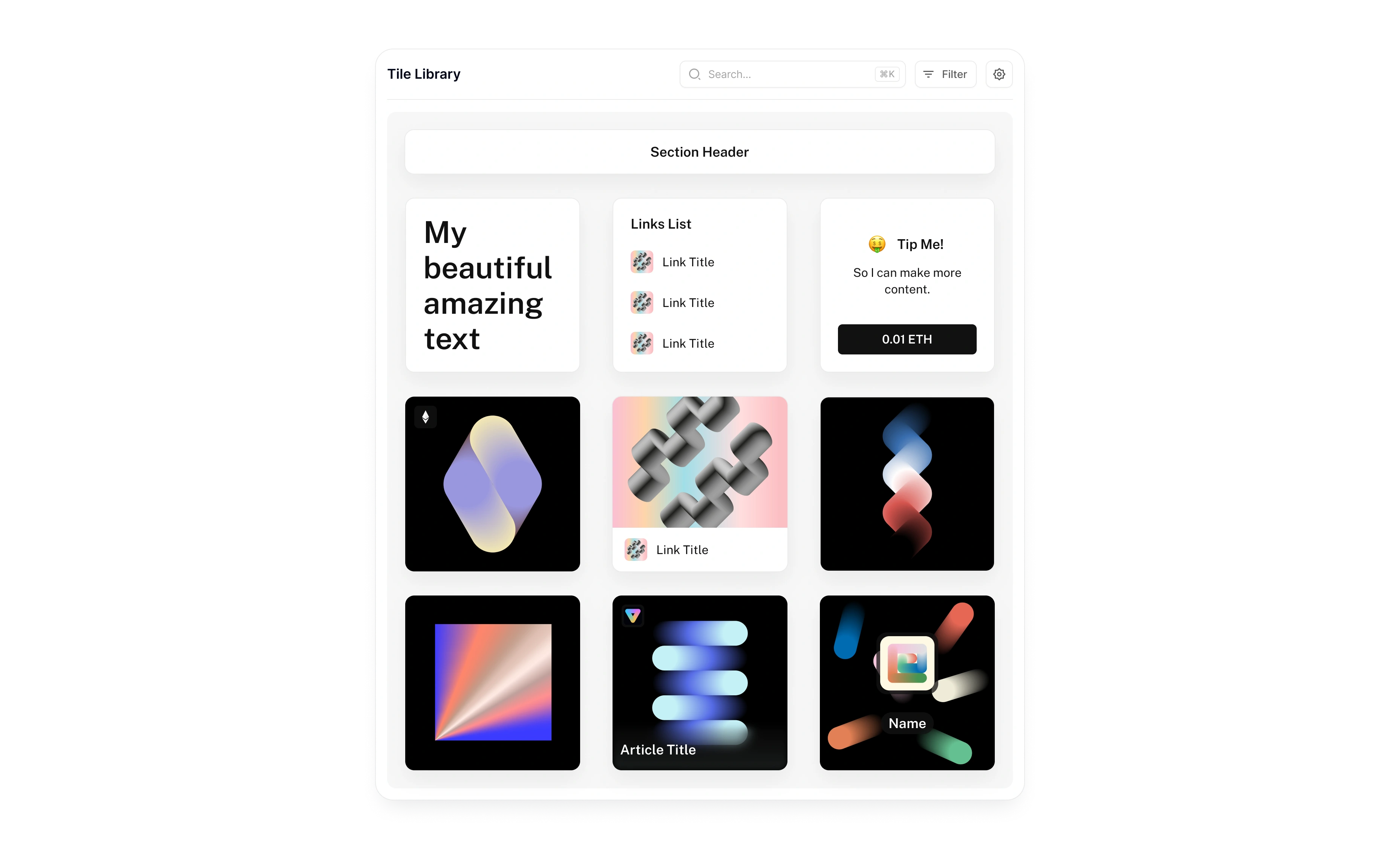 Tile Library - Choose from a collection of prebuilt tiles from Stubs