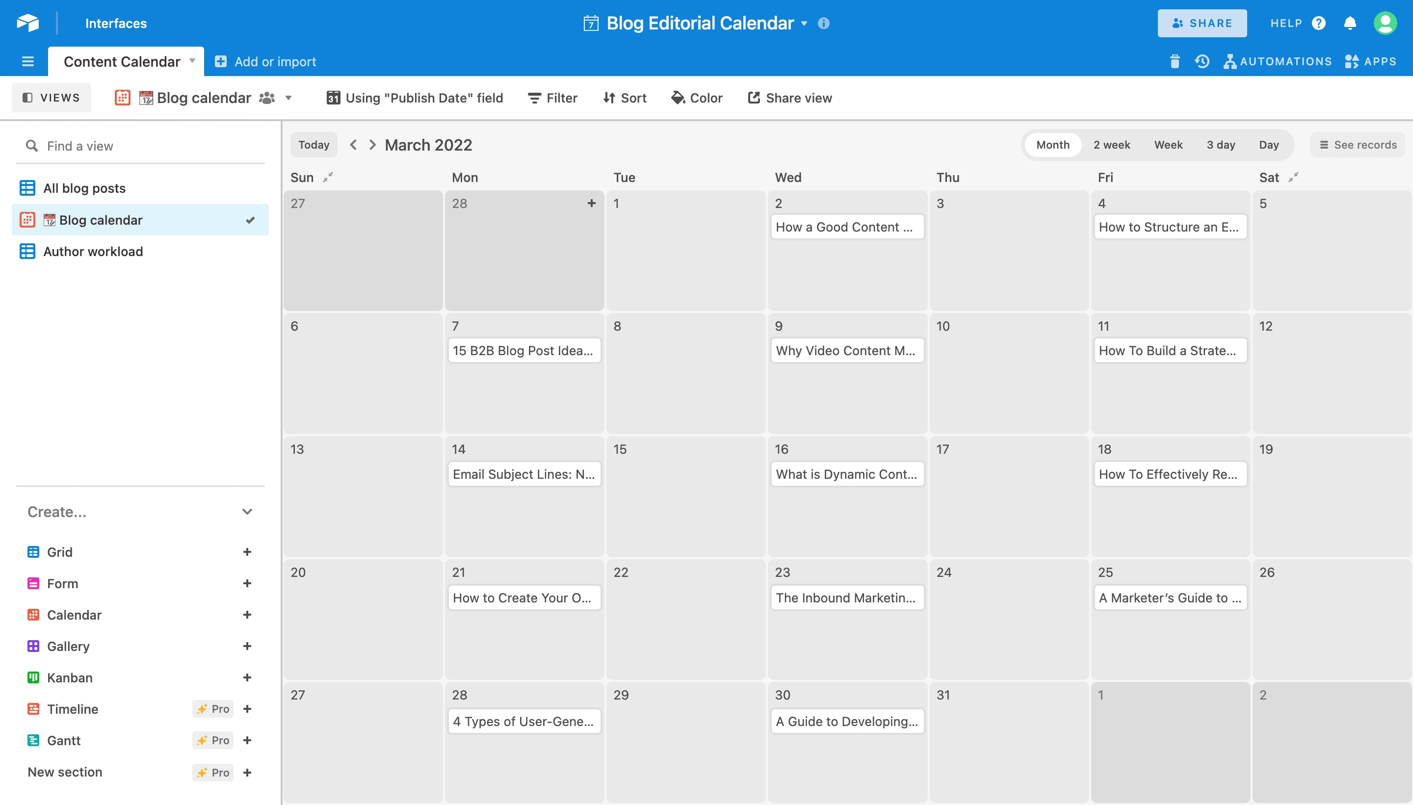 Calendar view