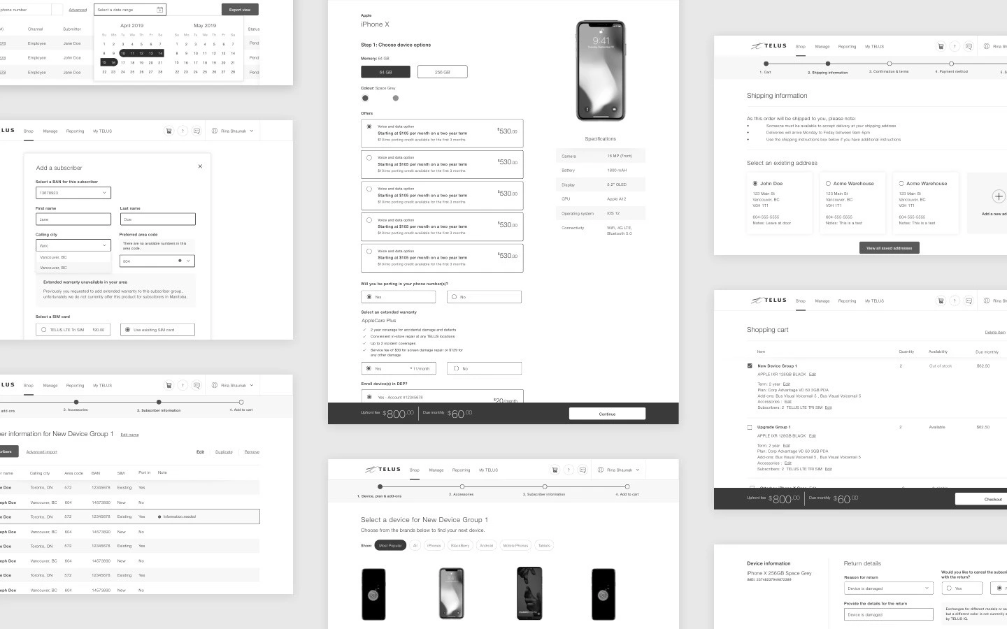 High fidelity wireframes leveraging the TELUS Design system were used to help drive alignment in the early phases of the project.