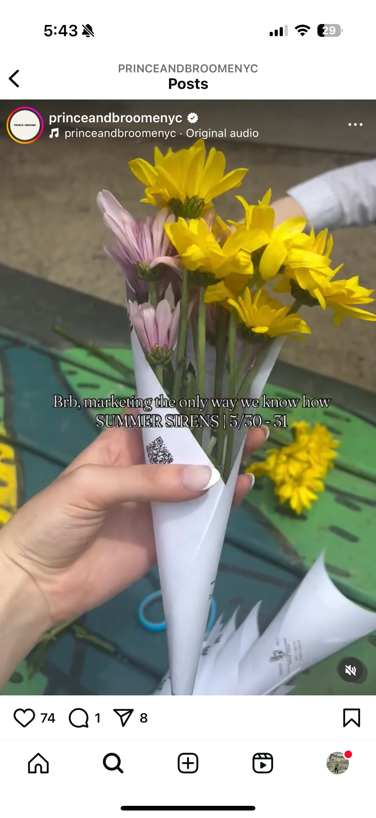 Handing flowers to target market, capturing social media content as well as building a brand relationship