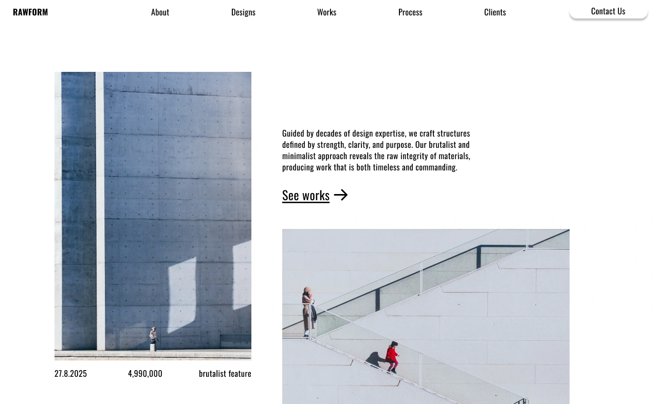 Gallery showcase, emphasizing storytelling with a unconventional minimalist grid