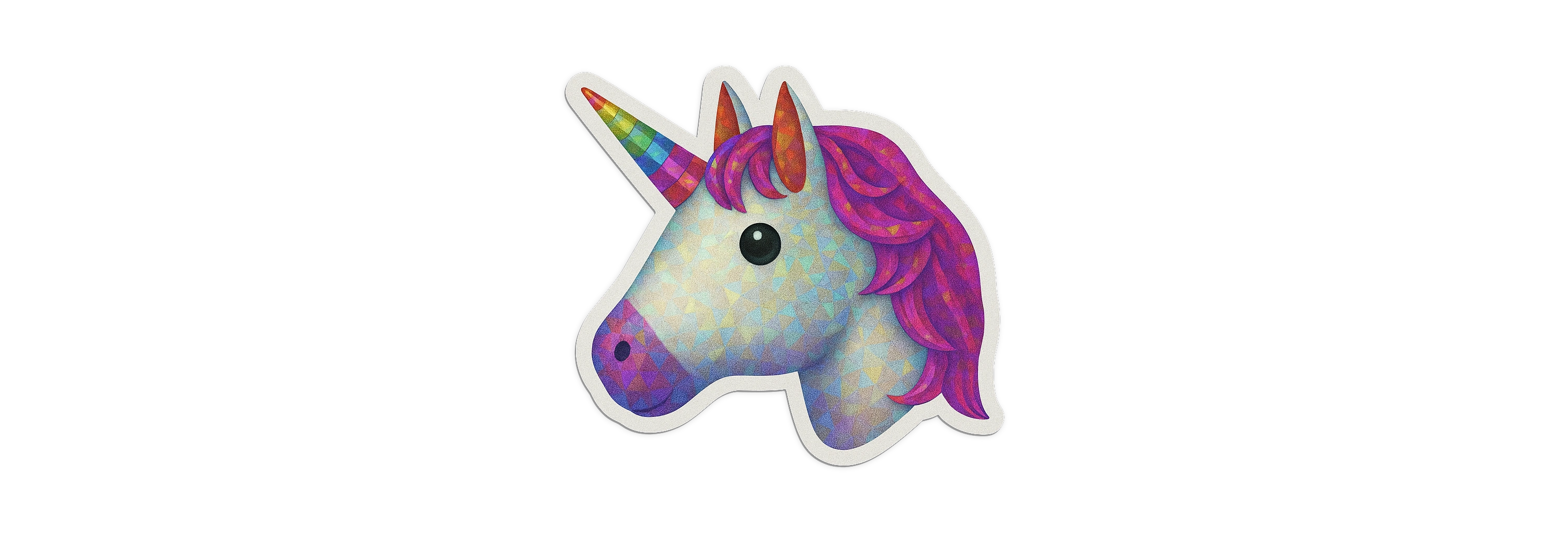 alt text: a holographic sticker showing a lovely emoji-style unicorn