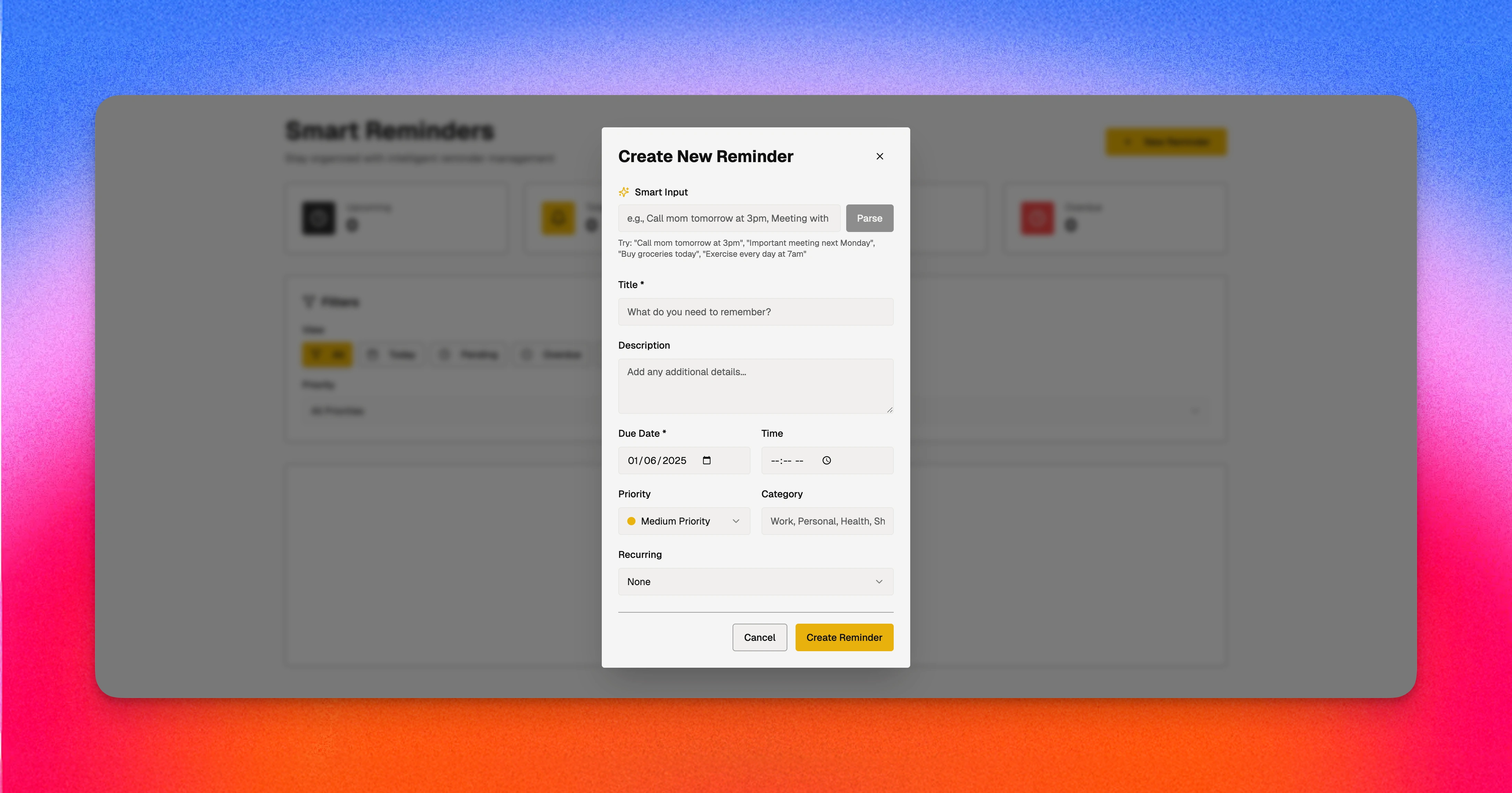 Reminder Setup