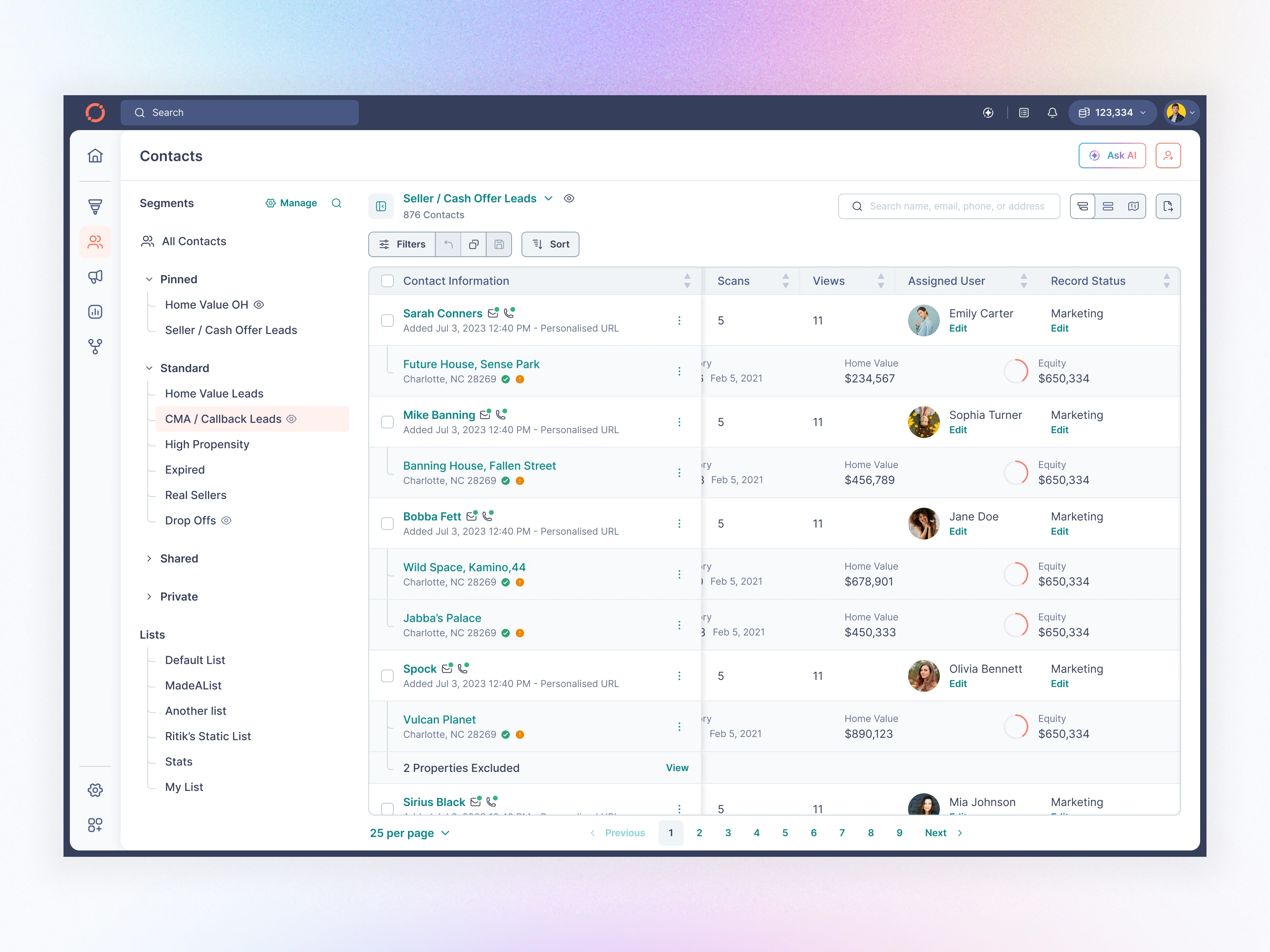 Default Contact Page with Parent and Child View