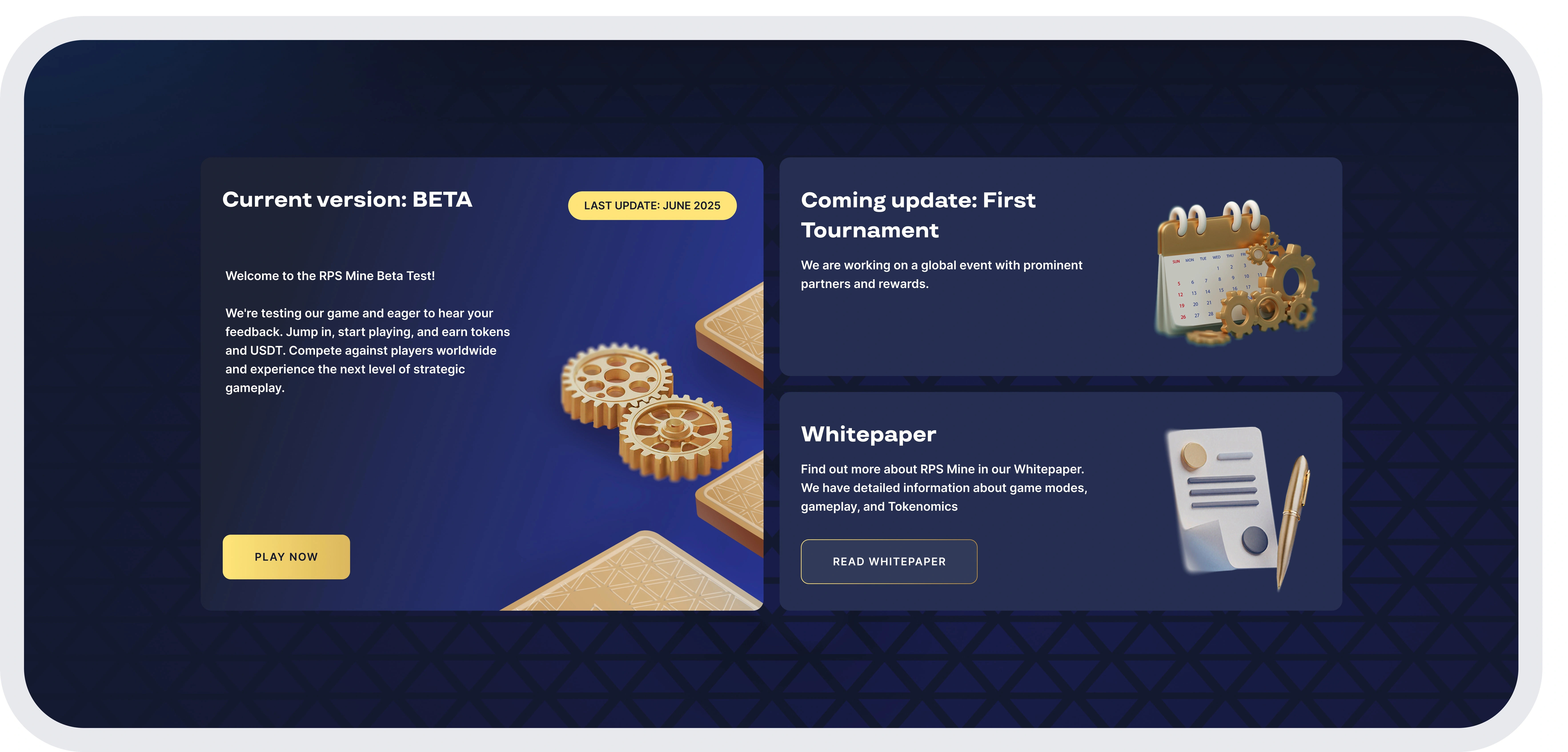 User info block showing recent updates, upcoming events, and whitepaper access.
