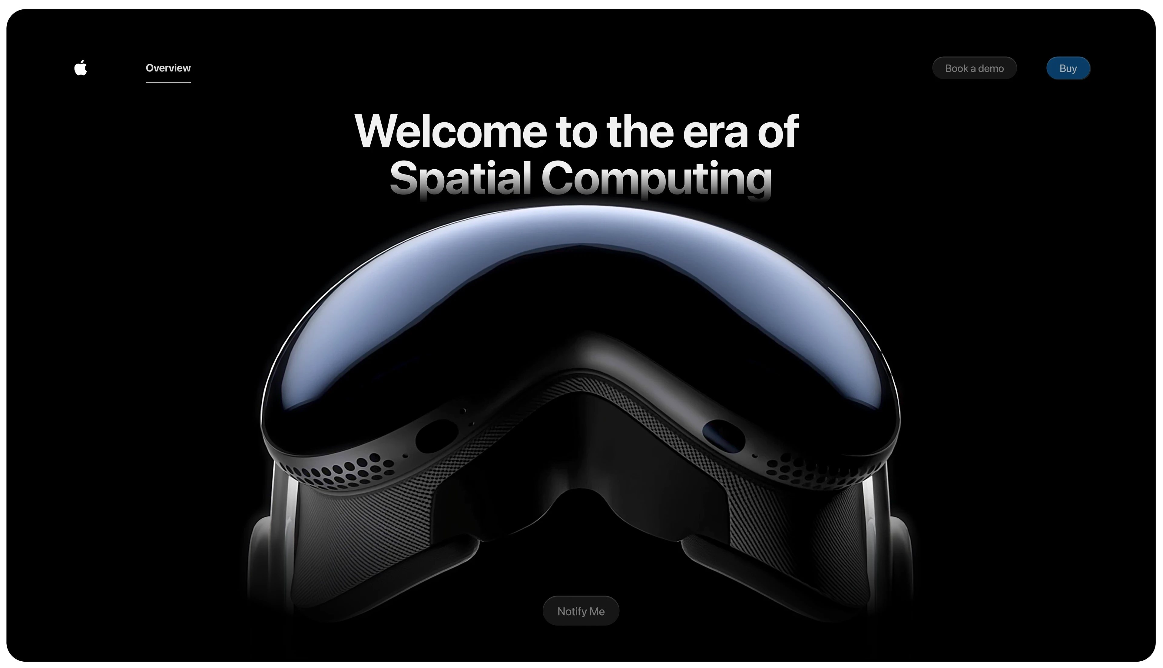 This landing page for Apple Vision Pro introduces its spatial computing capabilities through a clean, minimalistic user-focused design. 

The bold headline, minimalistic copy writing combined with the high-quality renders of the Vision Pro work together to create an immersive first impression, closely following Apple’s iconic aesthetic.