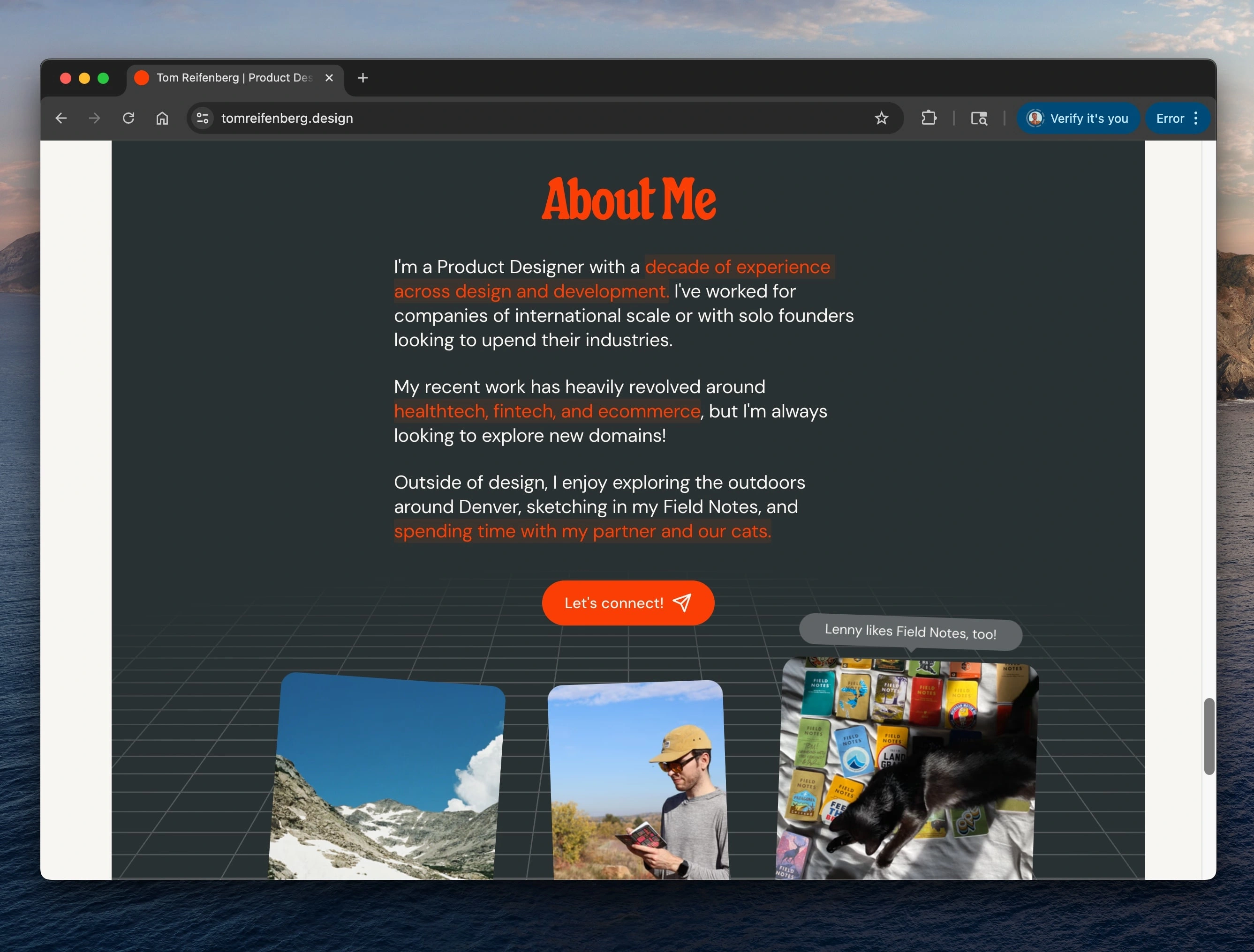 Extra details about my design background, as well as things I enjoy outside of work!