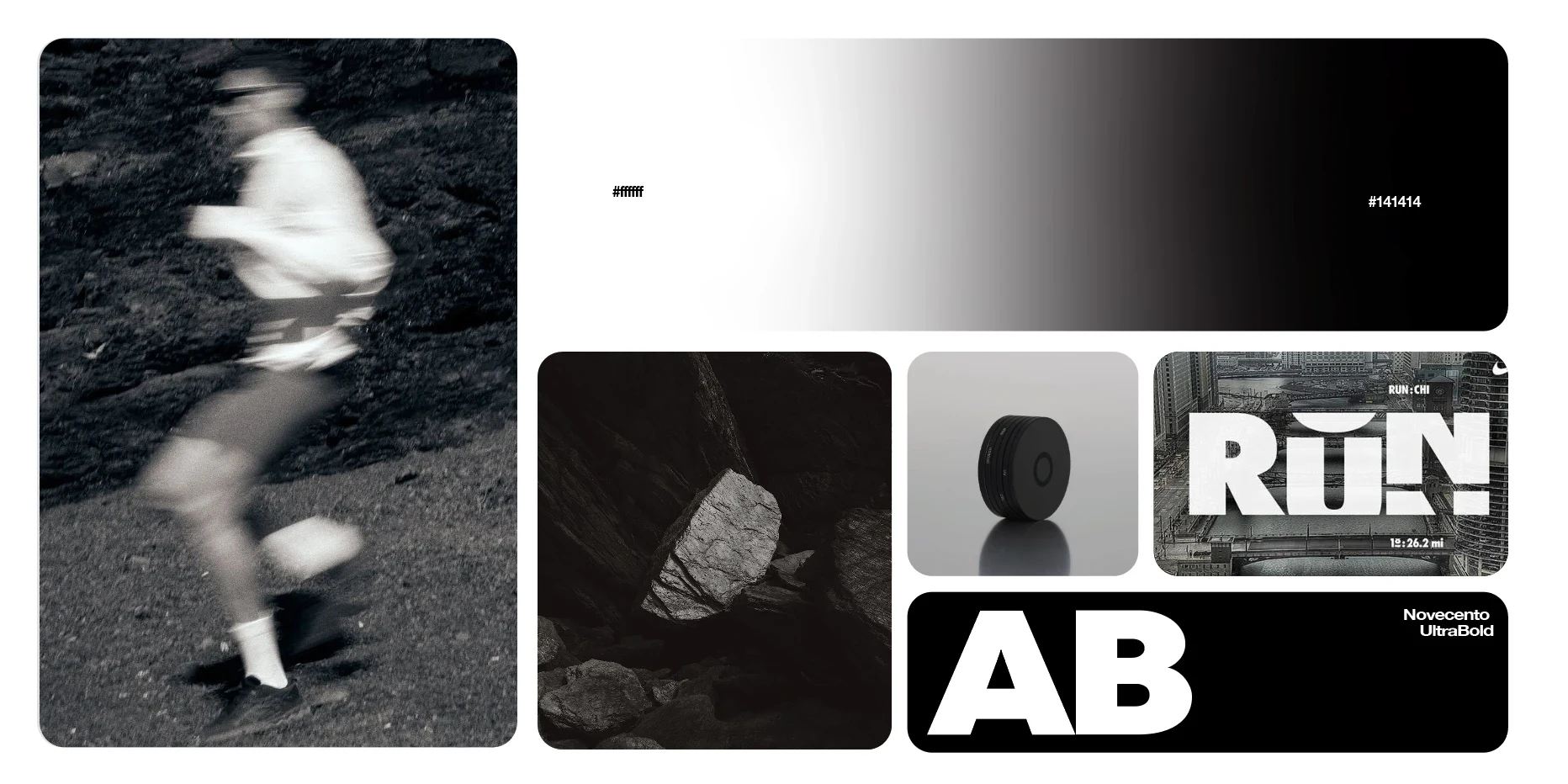 MOODBOARD: Bold typography, energetic color accents, and athletic, movement-focused imagery come together to evoke a sense of speed, strength, and modernity. The aesthetic is dynamic yet minimal, fusing premium sports style with everyday wearability.