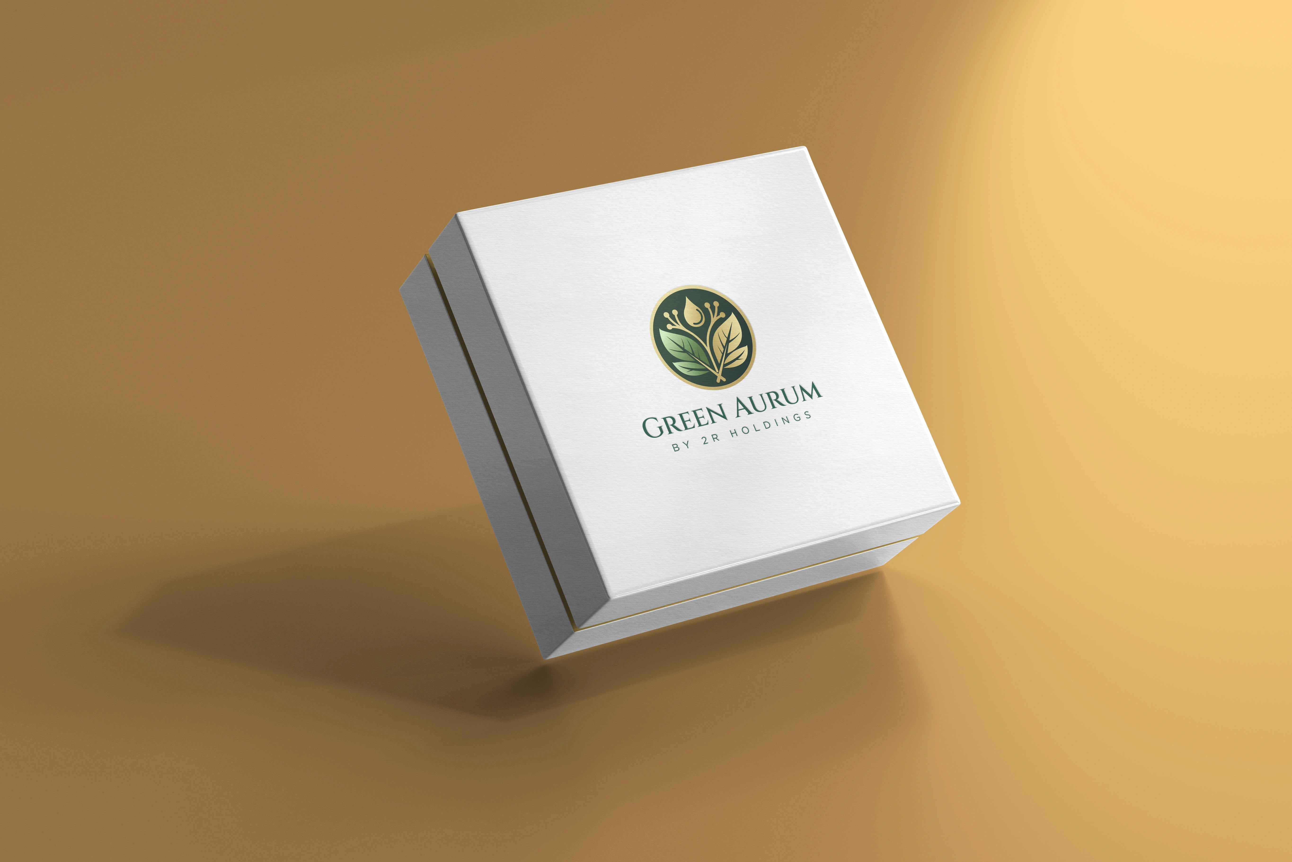  The logo applied to a premium white box, showcasing its luxurious appeal.