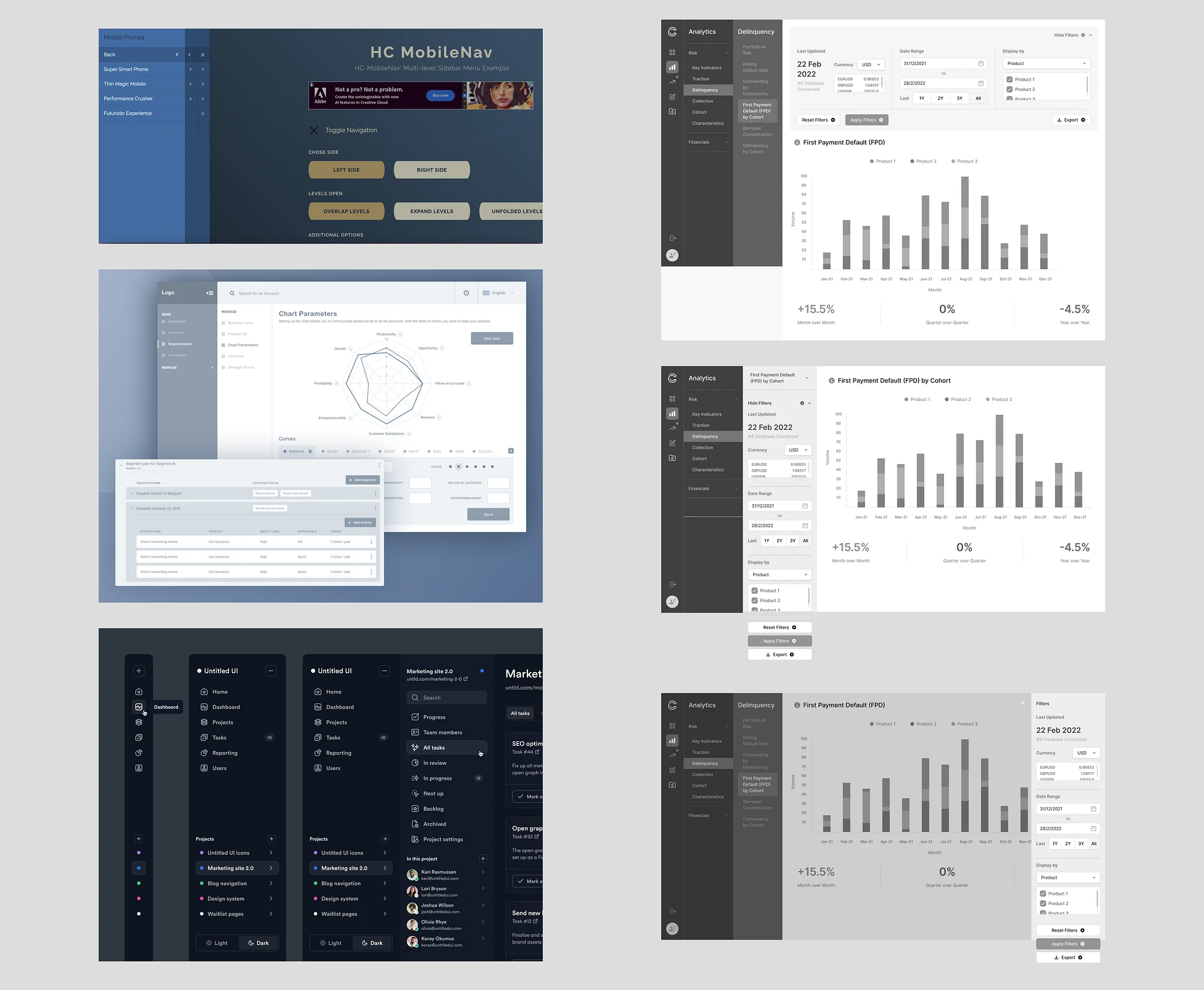 Moodboards turned into three options of navigations