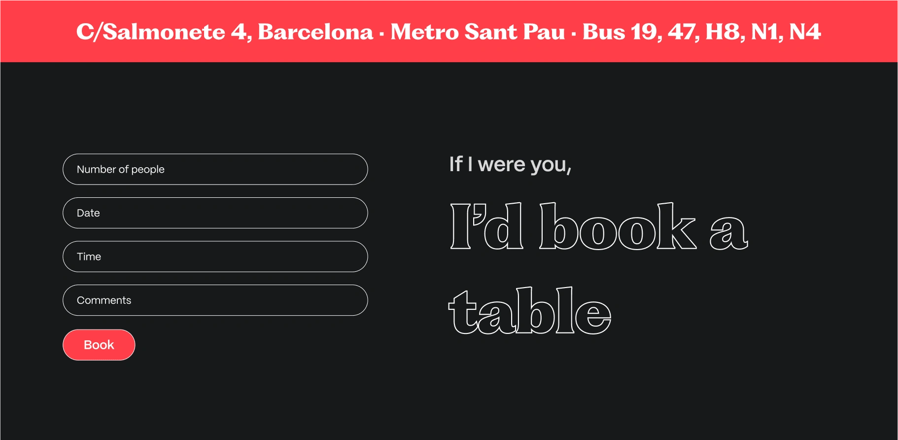 Address and booking form