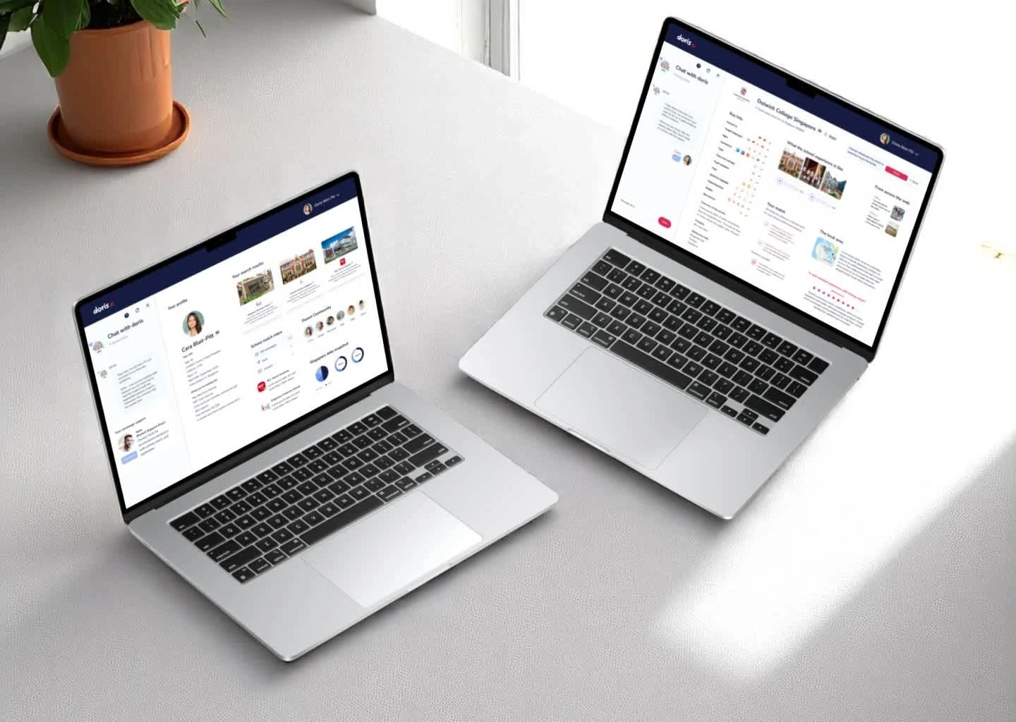 Parent Dashboard Design
A personalised dashboard allowing parents to manage profiles, chat with Doris, compare shortlisted schools, and track their search journey — all within a calm, user-friendly interface.