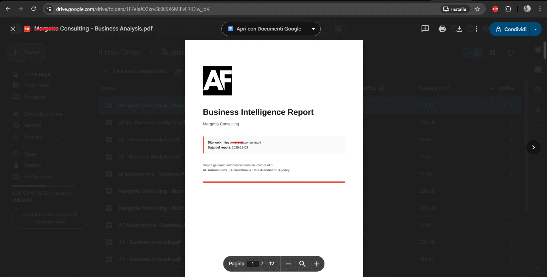 First page of the PDF Report
