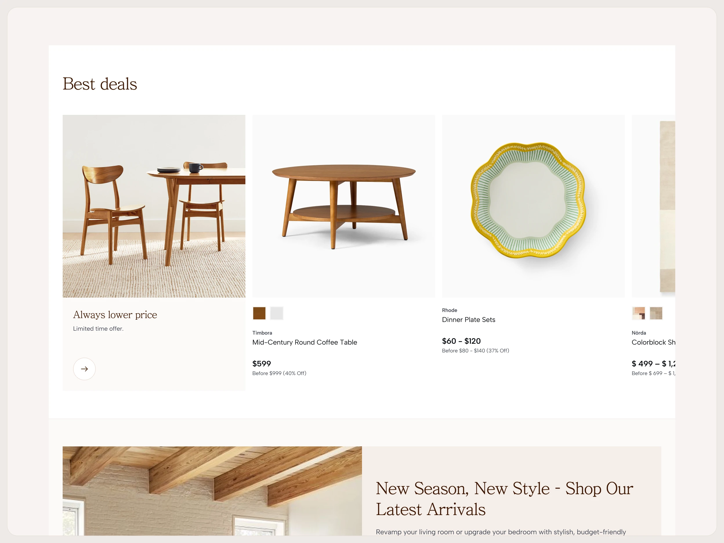 Best deals Section of Kinova's Landing Page